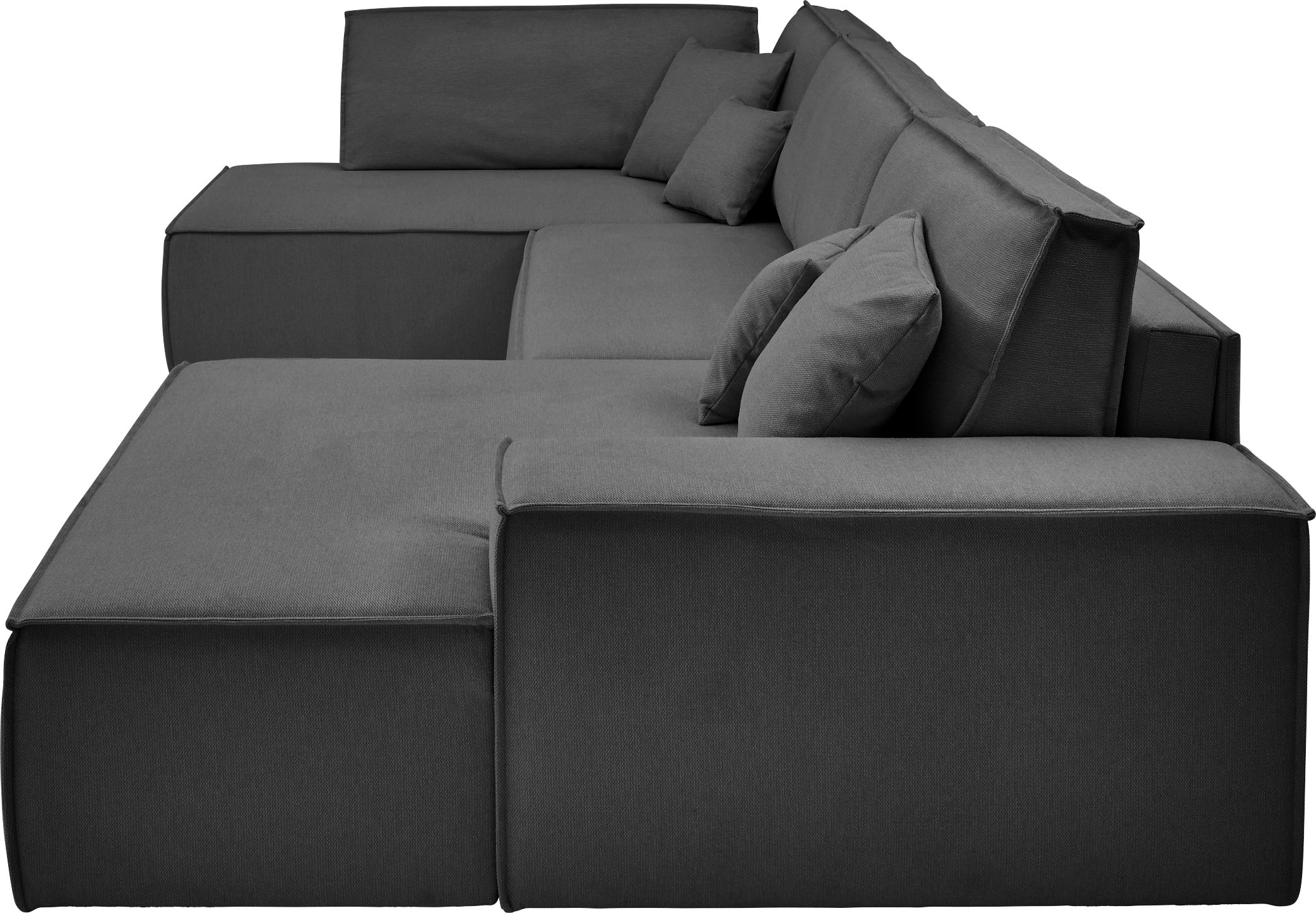 andas Wohnlandschaft »FINNLEY U-Form XXL 329 cm, Schlafsofa, Schlaffunktion m. Bettkasten«, (194/139 cm), Bouclé, Struktur und Cord