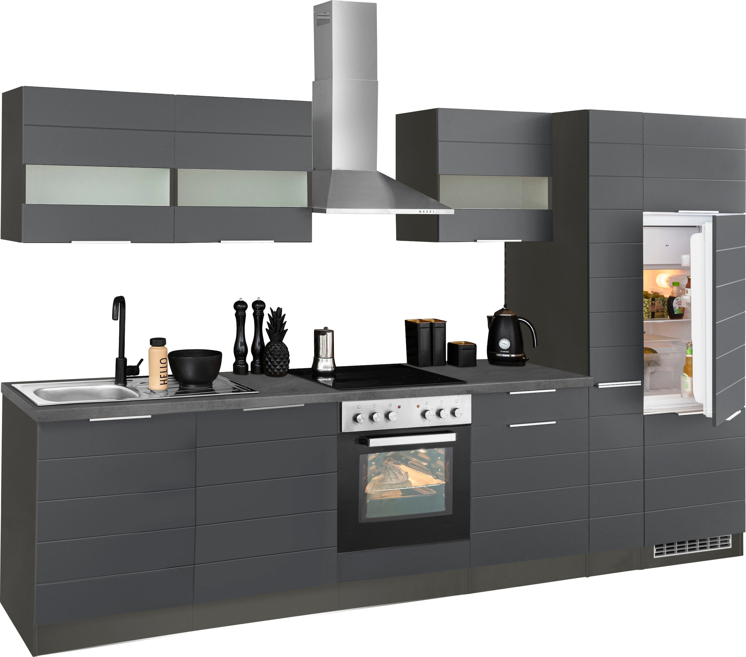 KOCHSTATION Küchenzeile »KS-Luhe« 330 cm breit, wahlweise mit oder ohne E-Geräten, gefräste MDF-Fronten