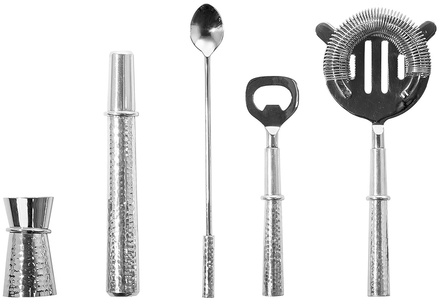 Fink Cocktail-Set »NASSAU, Barzubehör, silberfarben«, (Set, 6 tlg.), mit feiner Hammerschlagstruktur