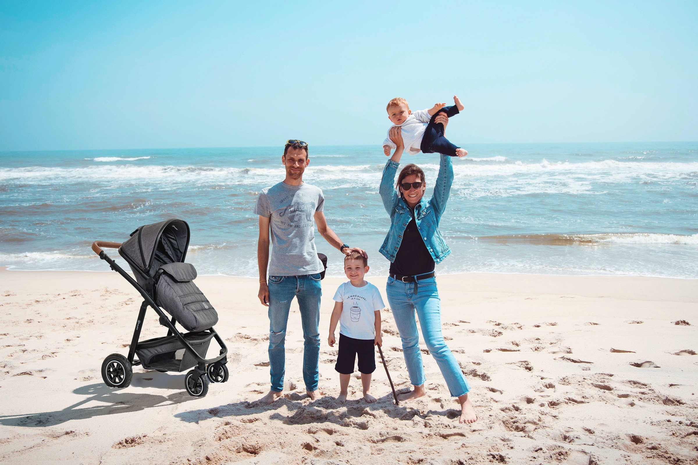 BabyGo Kombi-Kinderwagen »Simplex AIR 3in1, Grey melange«, 15 kg, inkl. Babywanne + Matratze, Sportaufsatz, Babyschale & Wickeltasche