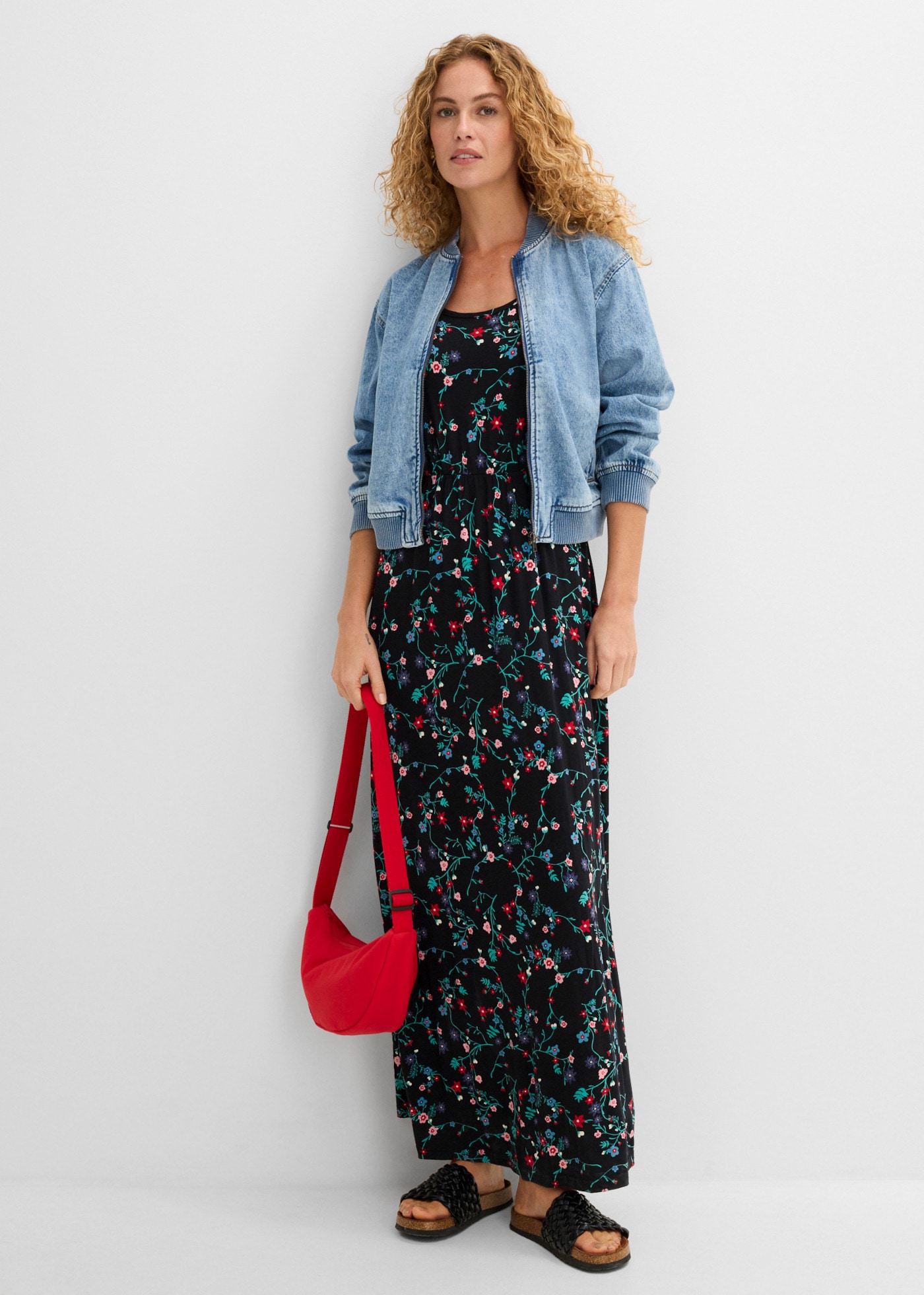 bonprix Maxikleid regular fit, ohne Ärmel, aus Viskose und Elasthan, Maxikleid-Länge