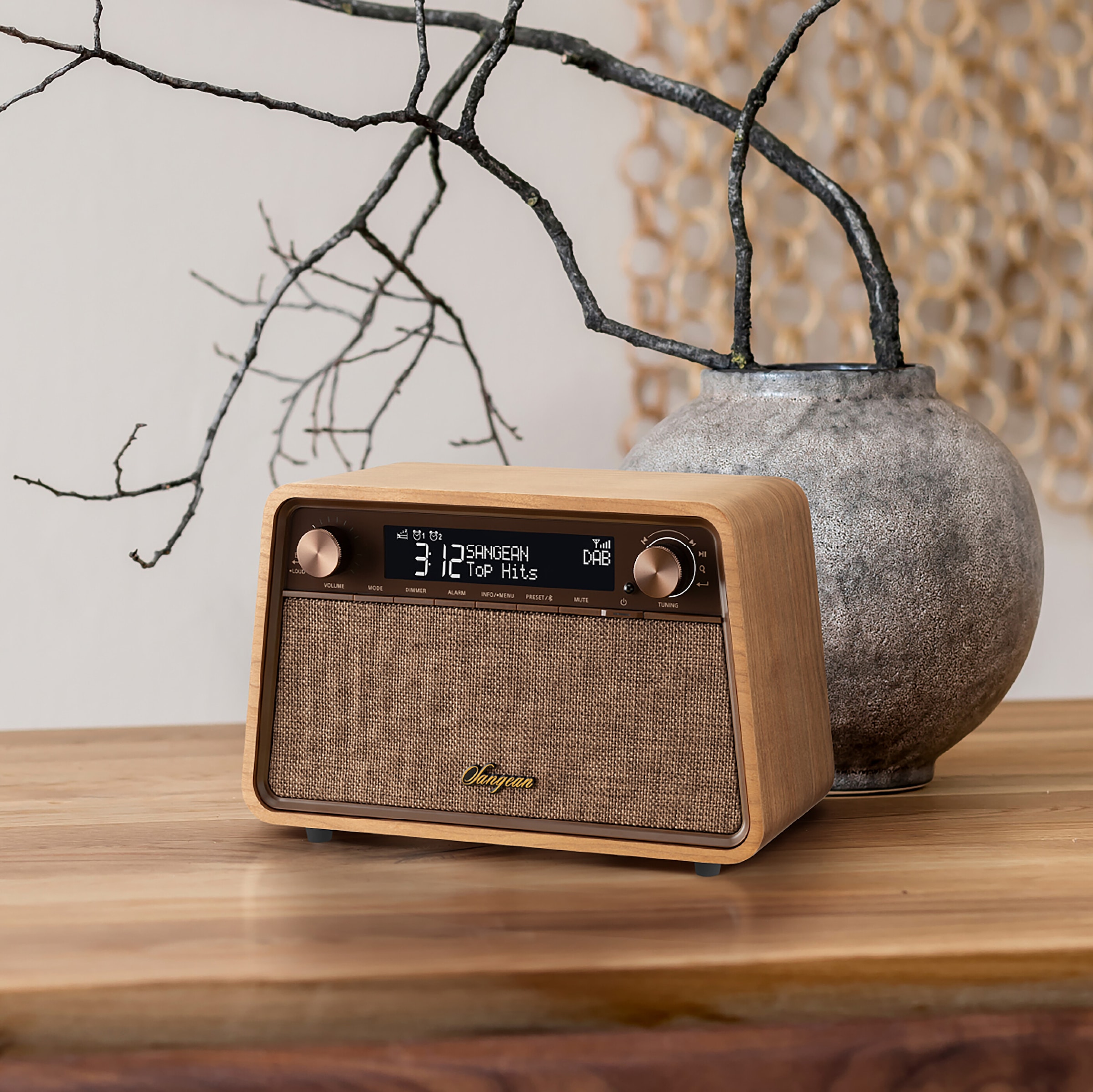 Sangean Retro-Radio »WR-201D«, (A2DP Bluetooth-AVRCP Bluetooth Digitalradio (DAB+)-FM-Tuner mit RDS), DAB+, Bluetooth, USB-C Ladeanschluss, Fernbedienung