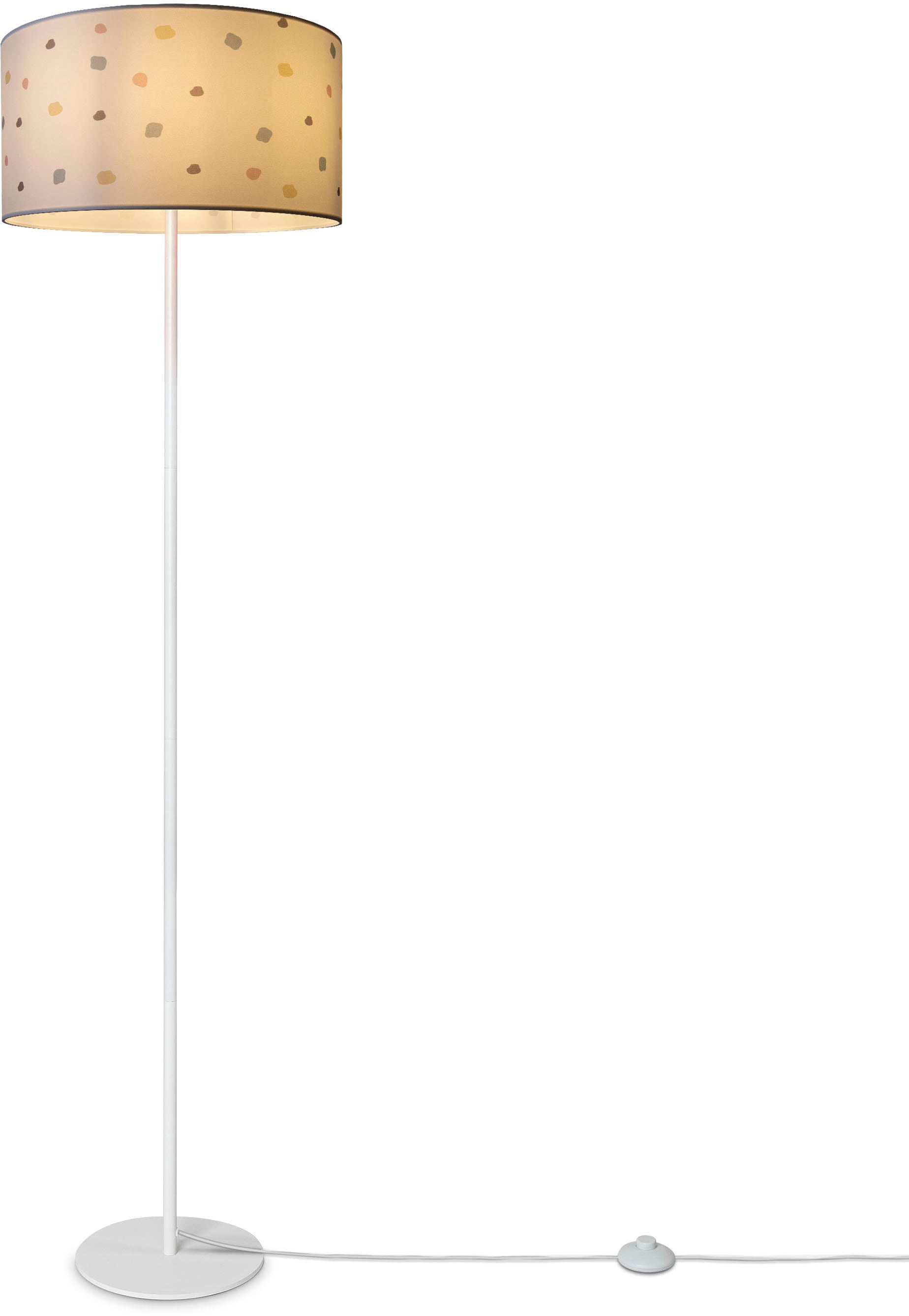Paco Home Stehlampe »Luca Dots«, Leuchtmittel E27 | ohne Leuchtmittel, Wohnzimmer Stoffschirm E27 Textil Lampenschirm Rund Punkte Stoff