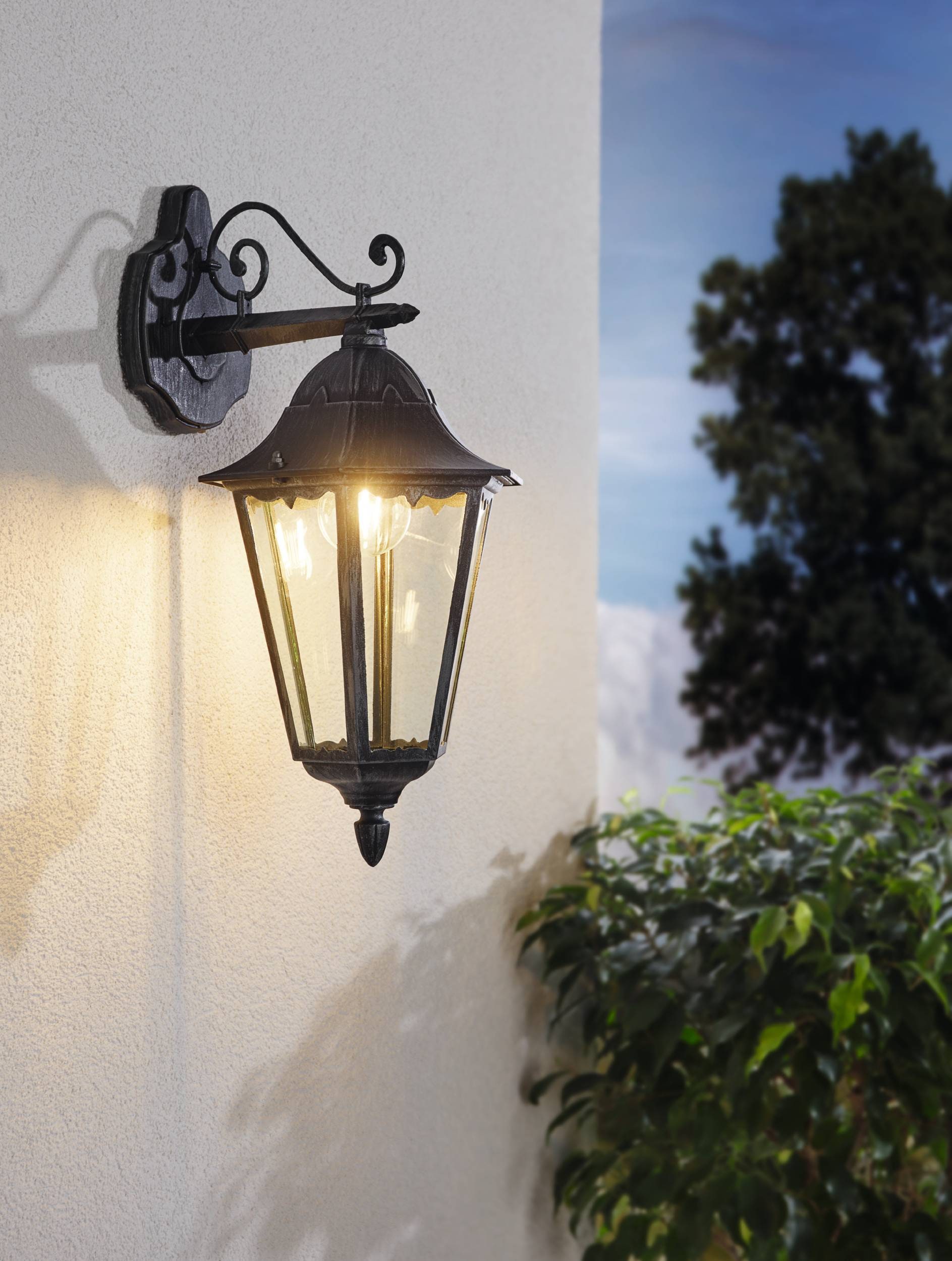 EGLO Wandleuchte »Navedo Außen-Wandlampe, Wandlampe aus Aluguss und Glas, E27, IP44« E27 1 Stk. Wand-/Deckenleuchte - L20 x H47,5 x AL28,5 cm - schwarz, silber-patina