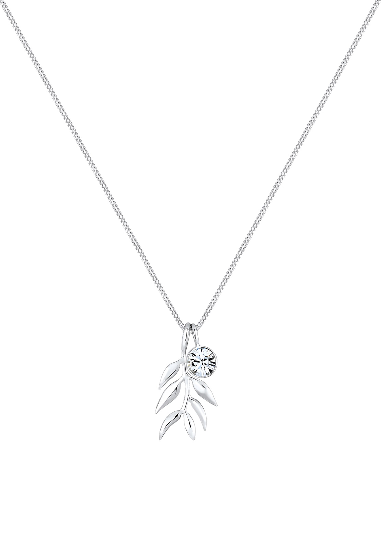 Elli Silberkette »Halskette Olivenblatt Zweig Weiß 925 Sterling Silber, mit Kristallen von Swarovski®«