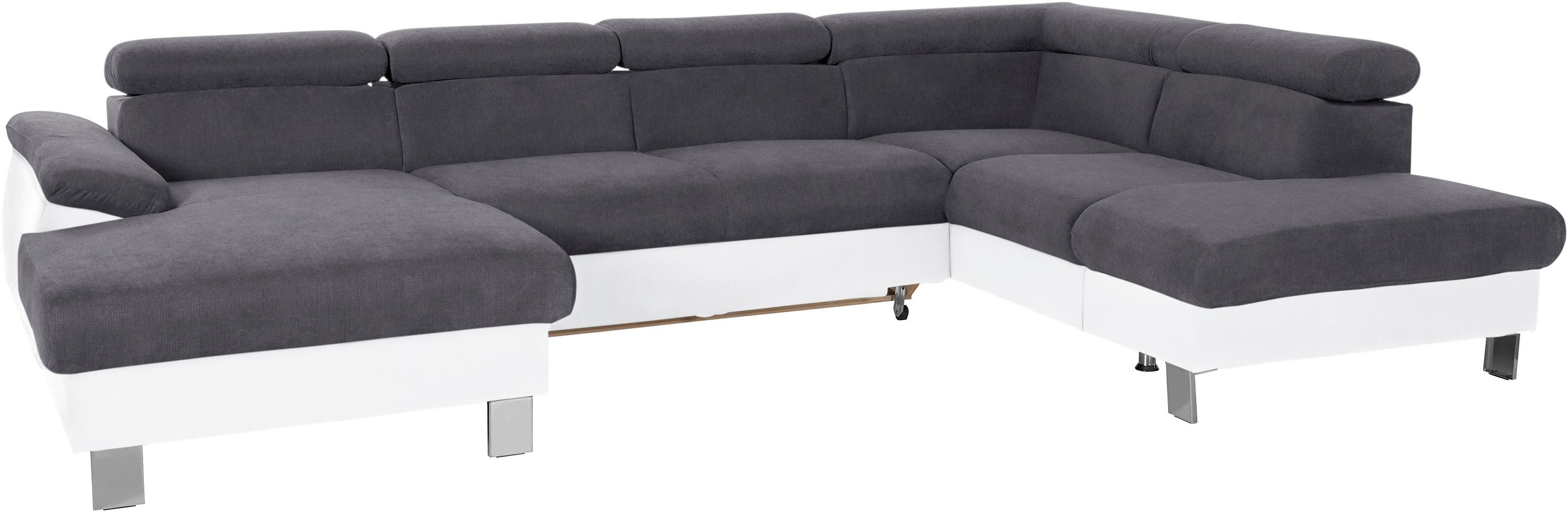 COTTA Wohnlandschaft »Komaris«, inklusive Kopfteilverstellung, wahlweise mit Bettfunktion und RGB-LED-Beleuchtung, moderner chromfarbener Fuß