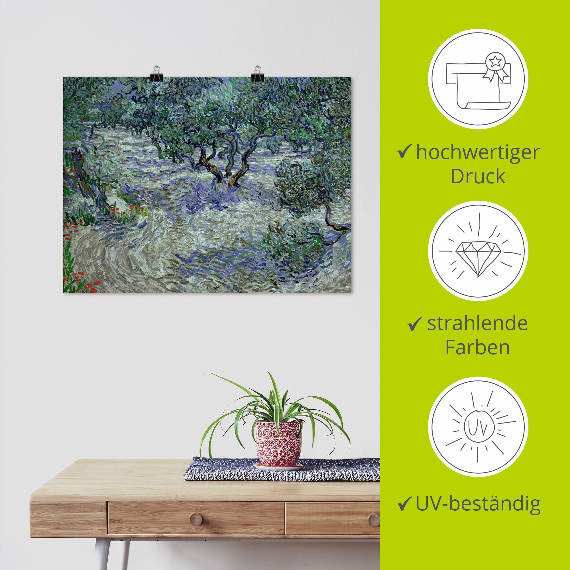 Artland Kunstdruck »Olivenhain. 1889«, Wiesen & Bäume, (1 St.), als Leinwandbild, Wandaufkleber oder Poster in versch. Größen