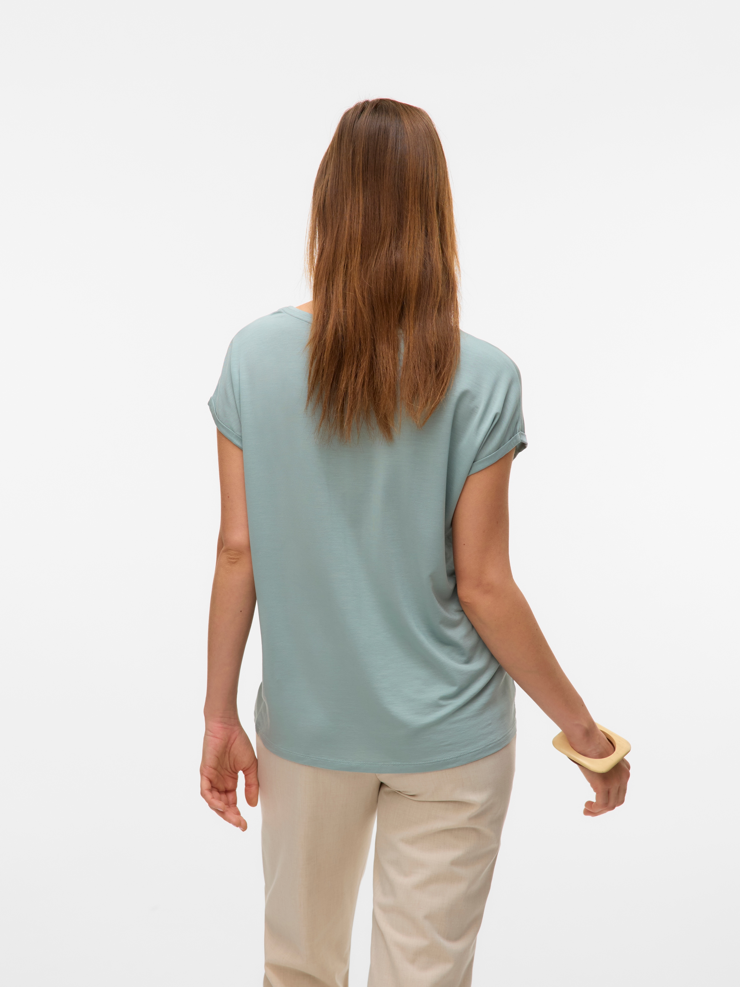 Vero Moda Rundhalsshirt »VMAVA PLAIN SS TOP GAJRS NOOS« Materialmix, regular fit