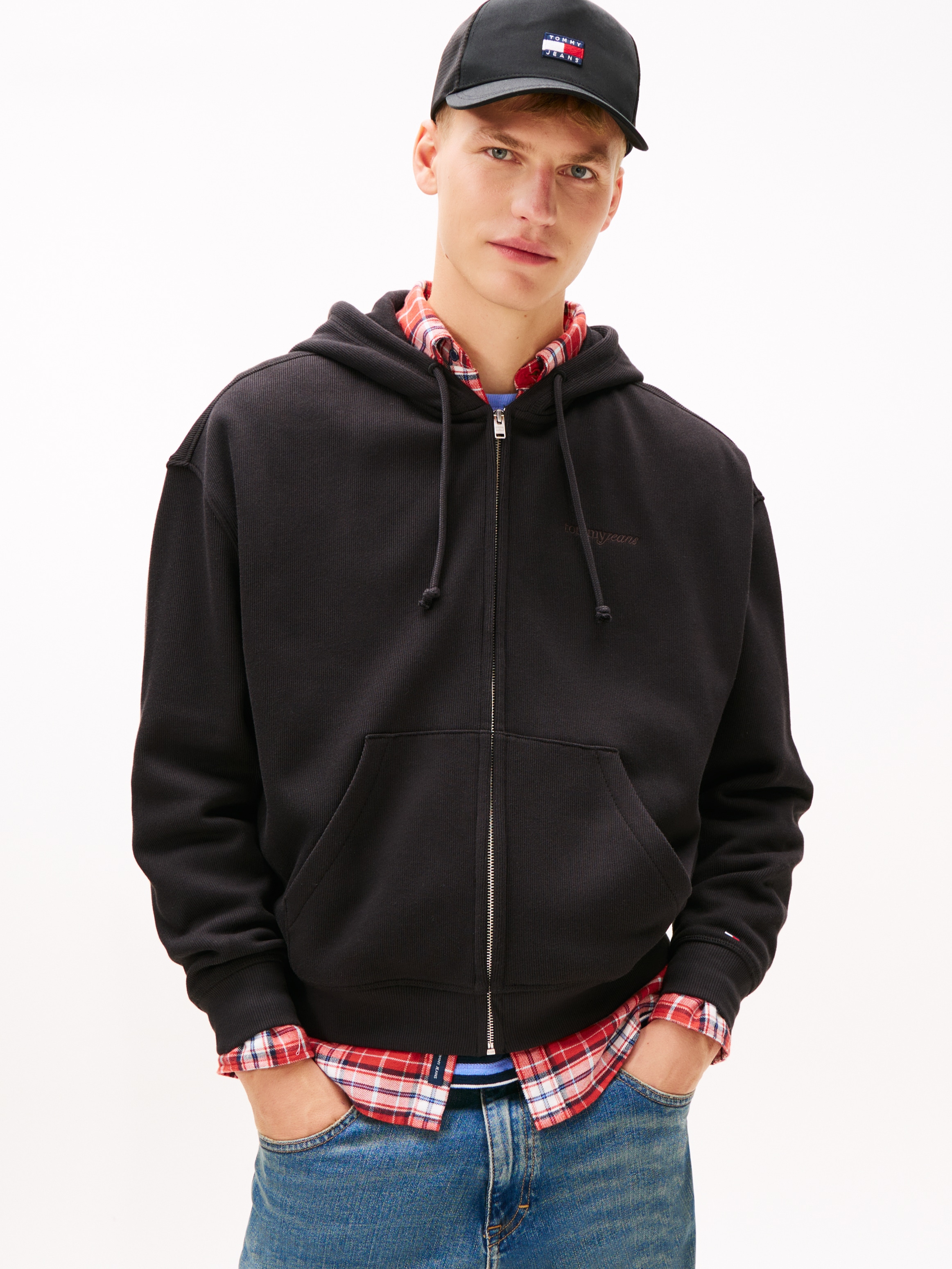 Tommy Jeans Kapuzensweatjacke »TJM 90S SCRIPT RIB FLEECE«