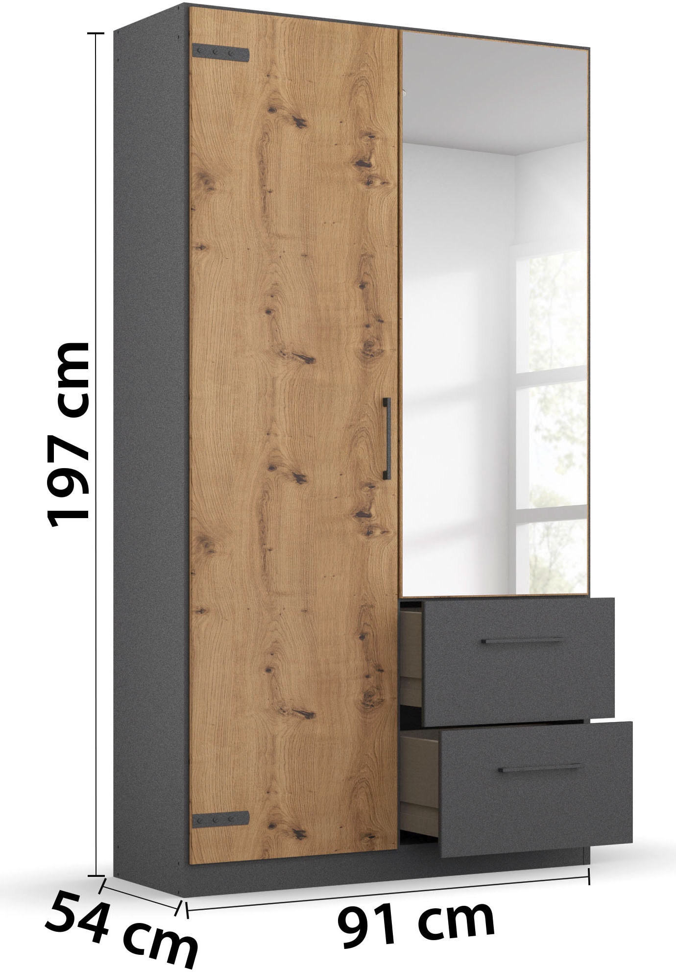 rauch Drehtürenschrank »Holmes« im Industrial Style, mit Schubkästen, mit oder ohne Spiegel