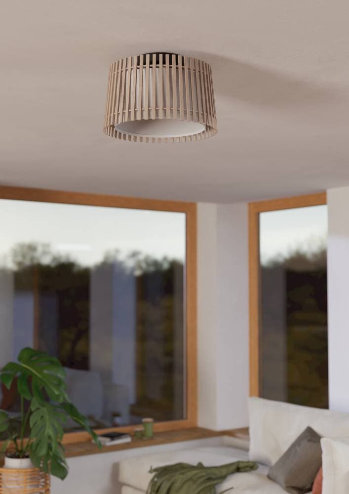 EGLO Deckenleuchte »FATTORIA« E27 1 Stk. Deckenleuchte, Holz, Textil in weiß, Lampe Decke, E27 Fassung, Ø 38 cm