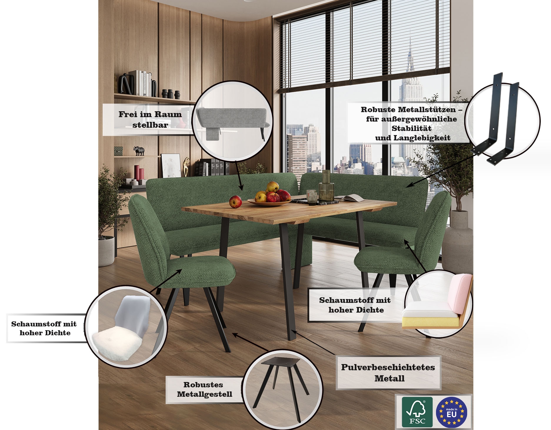 Home affaire Eckbankgruppe »Mily Essecke, Sitzgruppe, Eckbankgruppe, Küchenbankgruppe«, (Set, 4 tlg., 4er), BESTSELLER