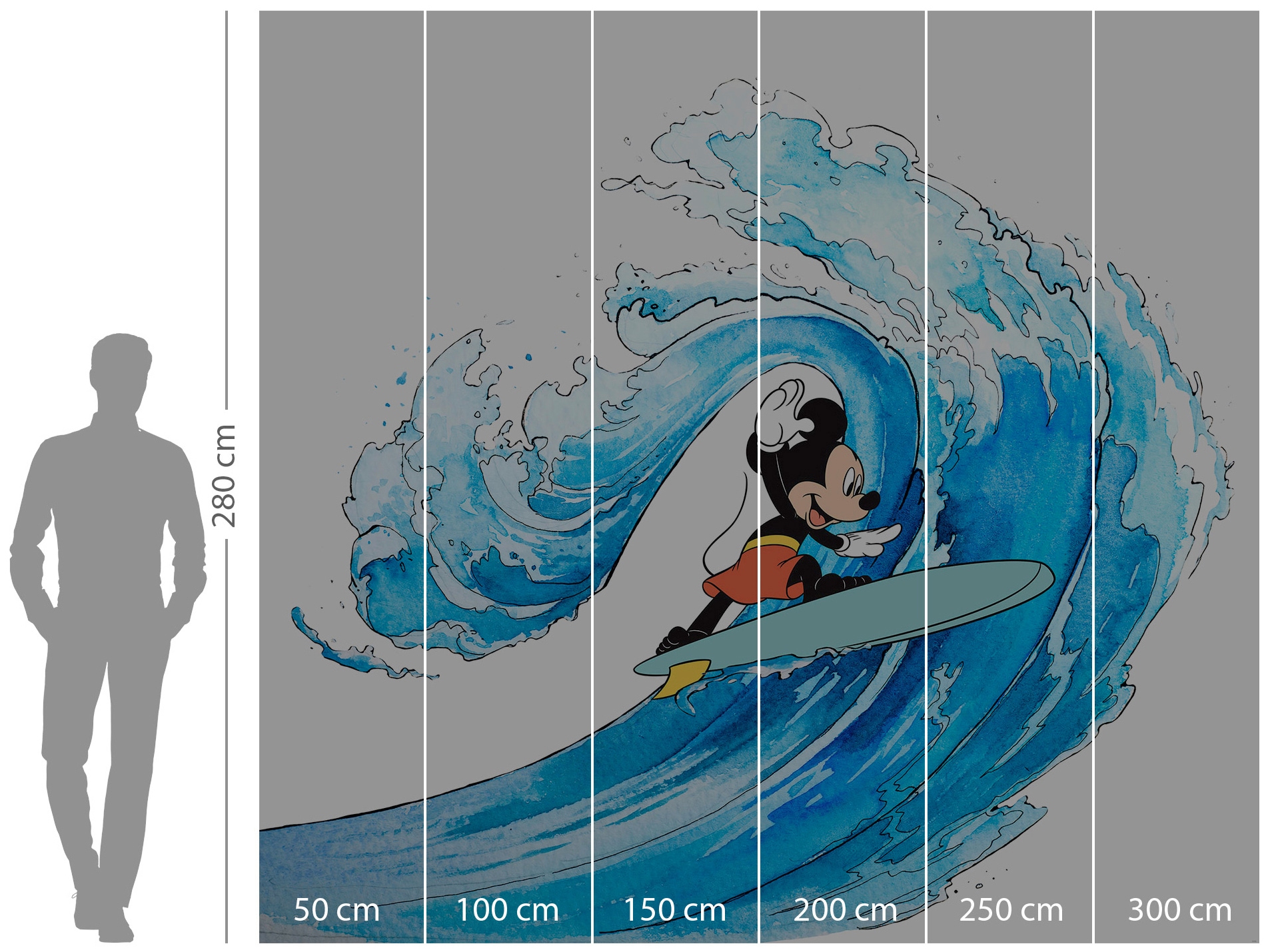 Komar Vliestapete »Digitaldruck Vlies - Mickey Surfing - Größe 300 x 280 cm«, bedruckt, Kinderzimmer