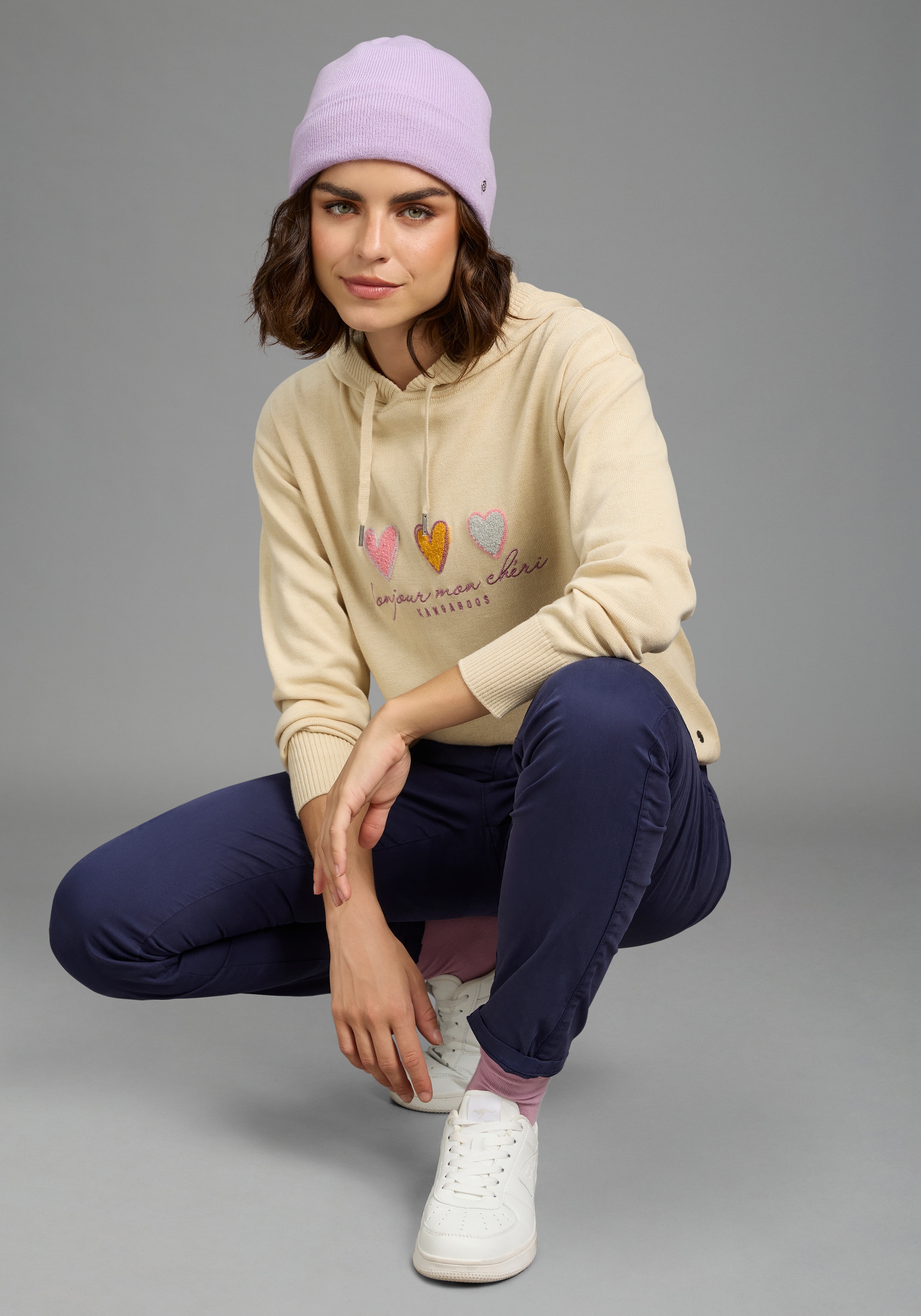 KangaROOS Kapuzenpullover mit Kordelzug, Langarm, in unifarbener Strickqualität
