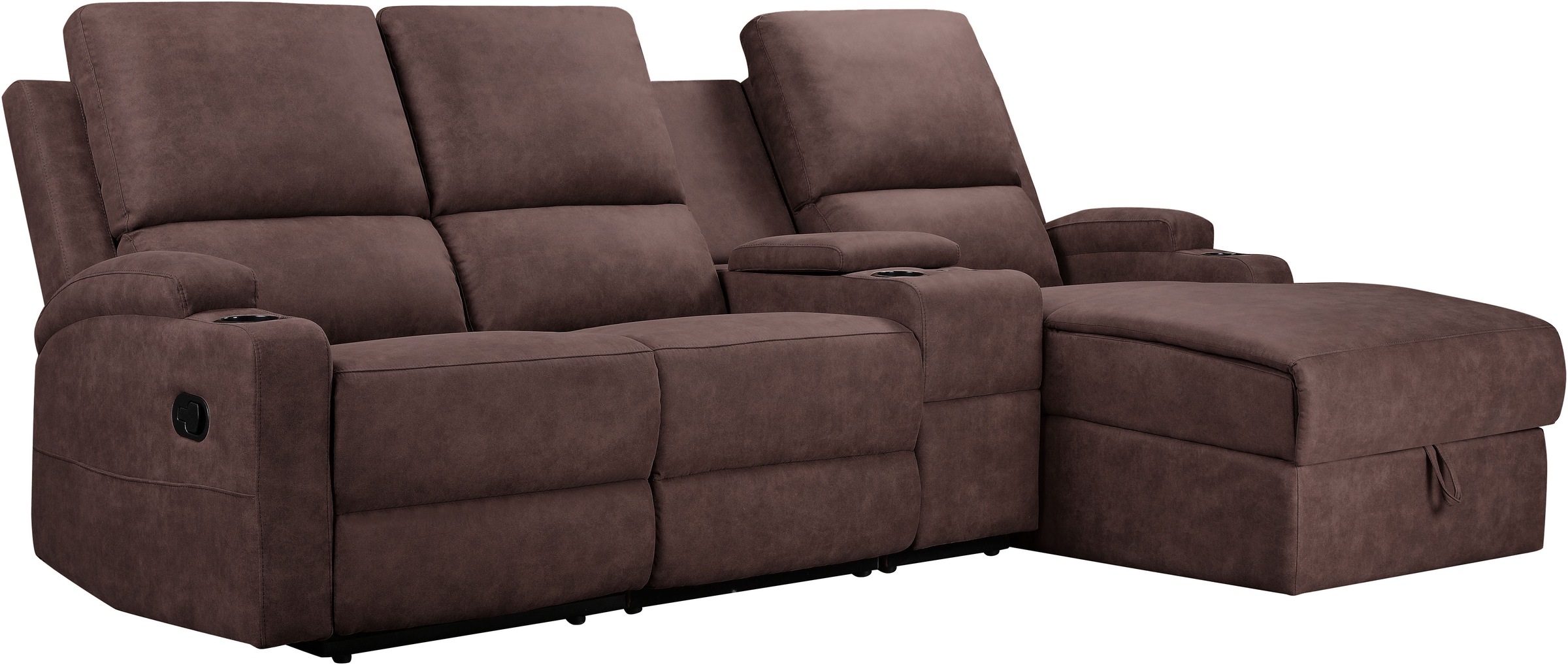 Home affaire Ecksofa »NAPORI Multimediasofa, 3er Kinosessel XXL, L-Form, 3 Bezugsstoffe«, Kinosofa mit Relaxfunktion, Getränkehalter, Staufach und Staukasten