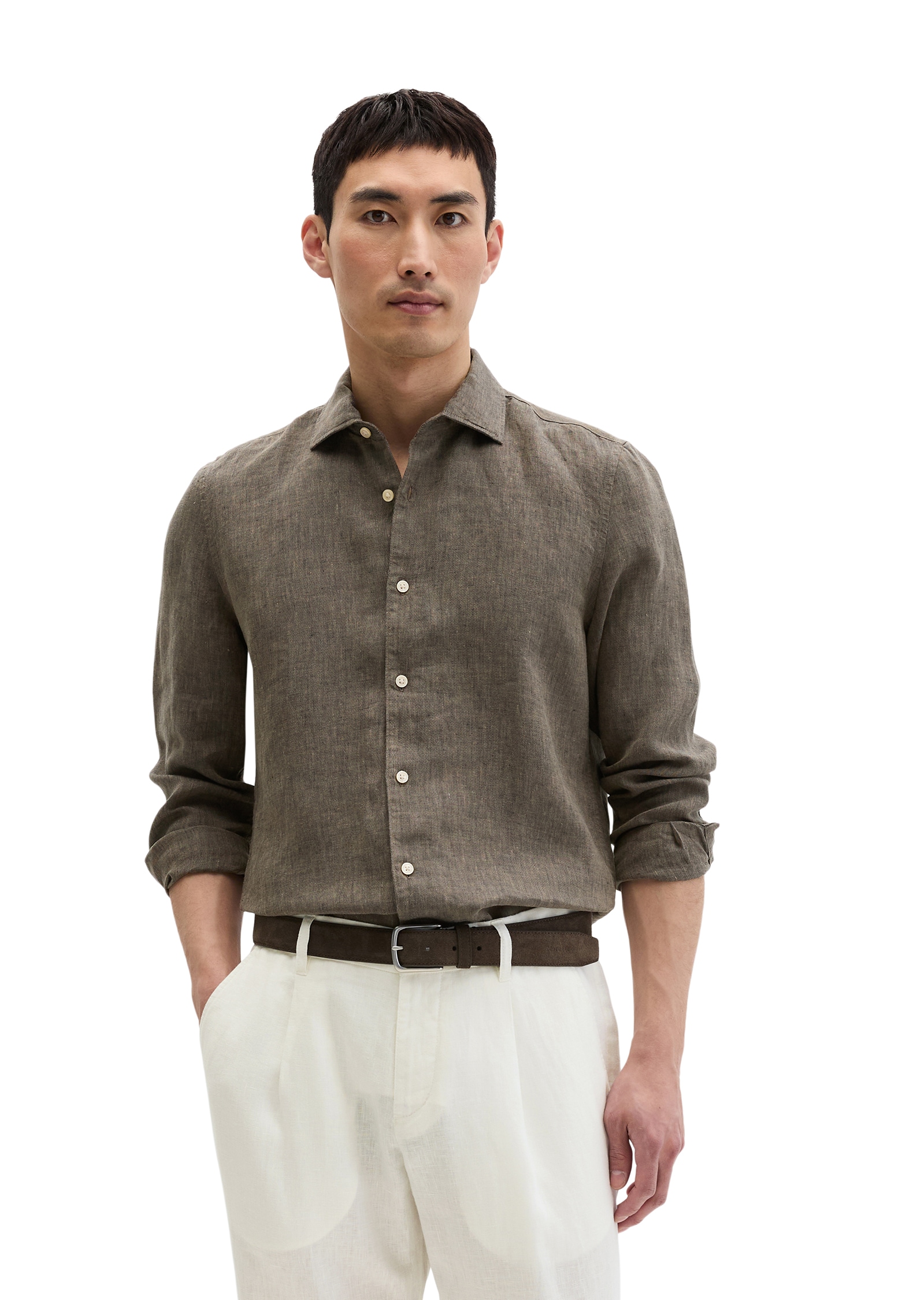 Marc O'Polo Langarmhemd shaped fit aus feinem Leinen-Chambray