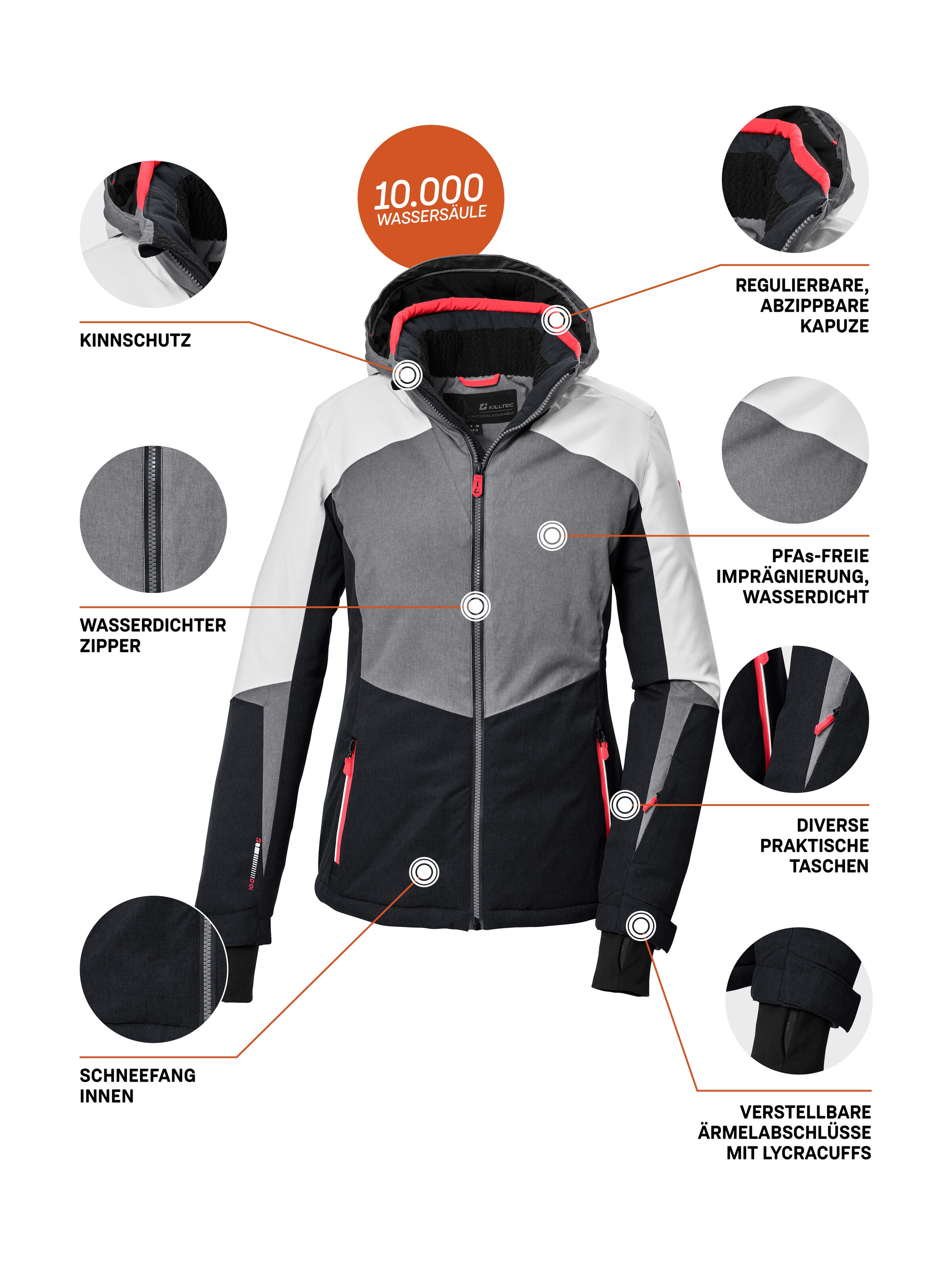 Killtec Skijacke »KSW 66 WMN SKI JCKT«, Damen Skijacke: wasserdicht, atmungsaktiv, Colourblock Design