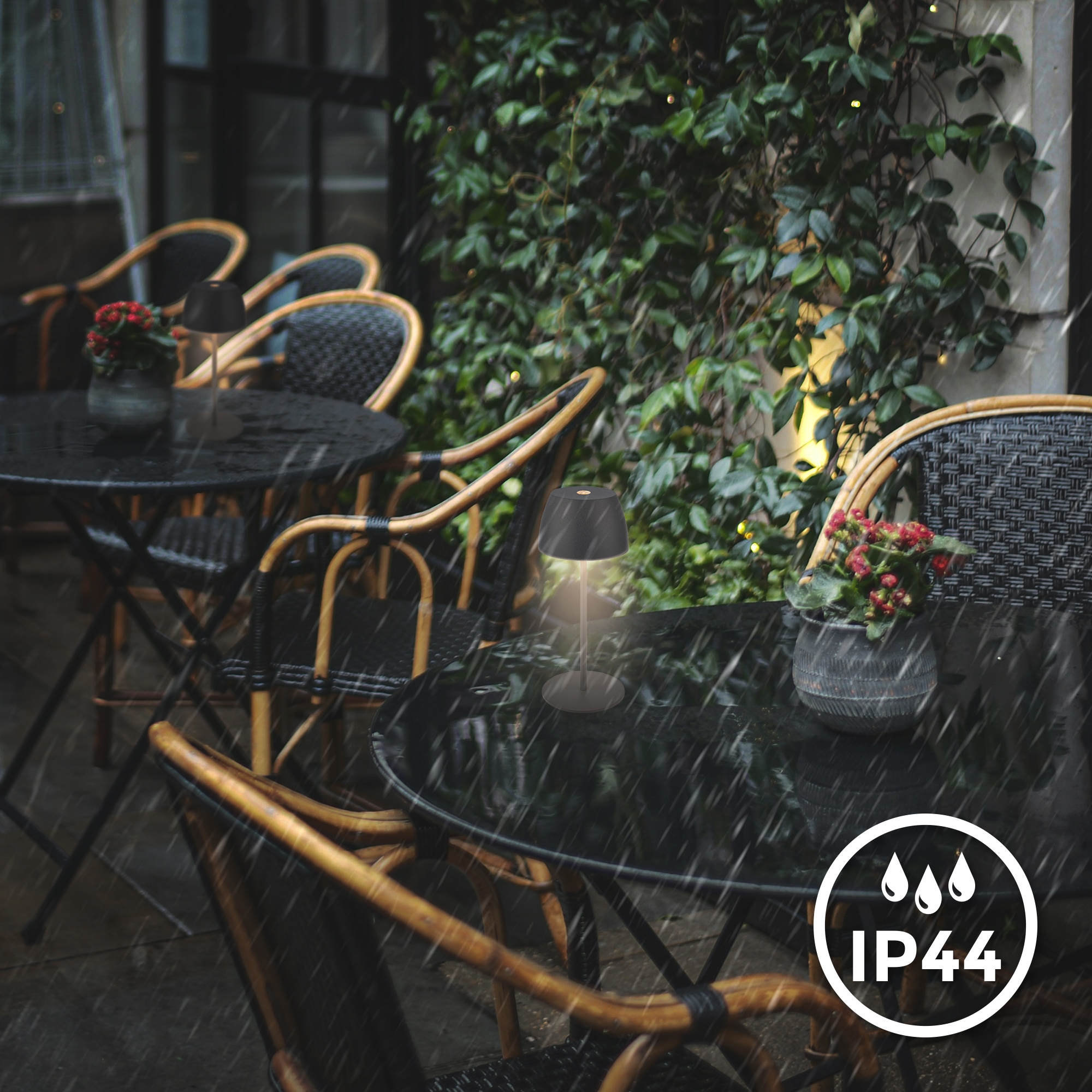 B.K.Licht Außen-Tischleuchte »BK_TL1606 Mini Akku LED Tischlampe, Touchdimmer, mit USB-C« LED-Modul 1 Stk. Extra-Warmweiß 2.700 K, 150Lm, 2,5W, Akku wechselbar, max. 24h Leuchtdauer, Anthrazit