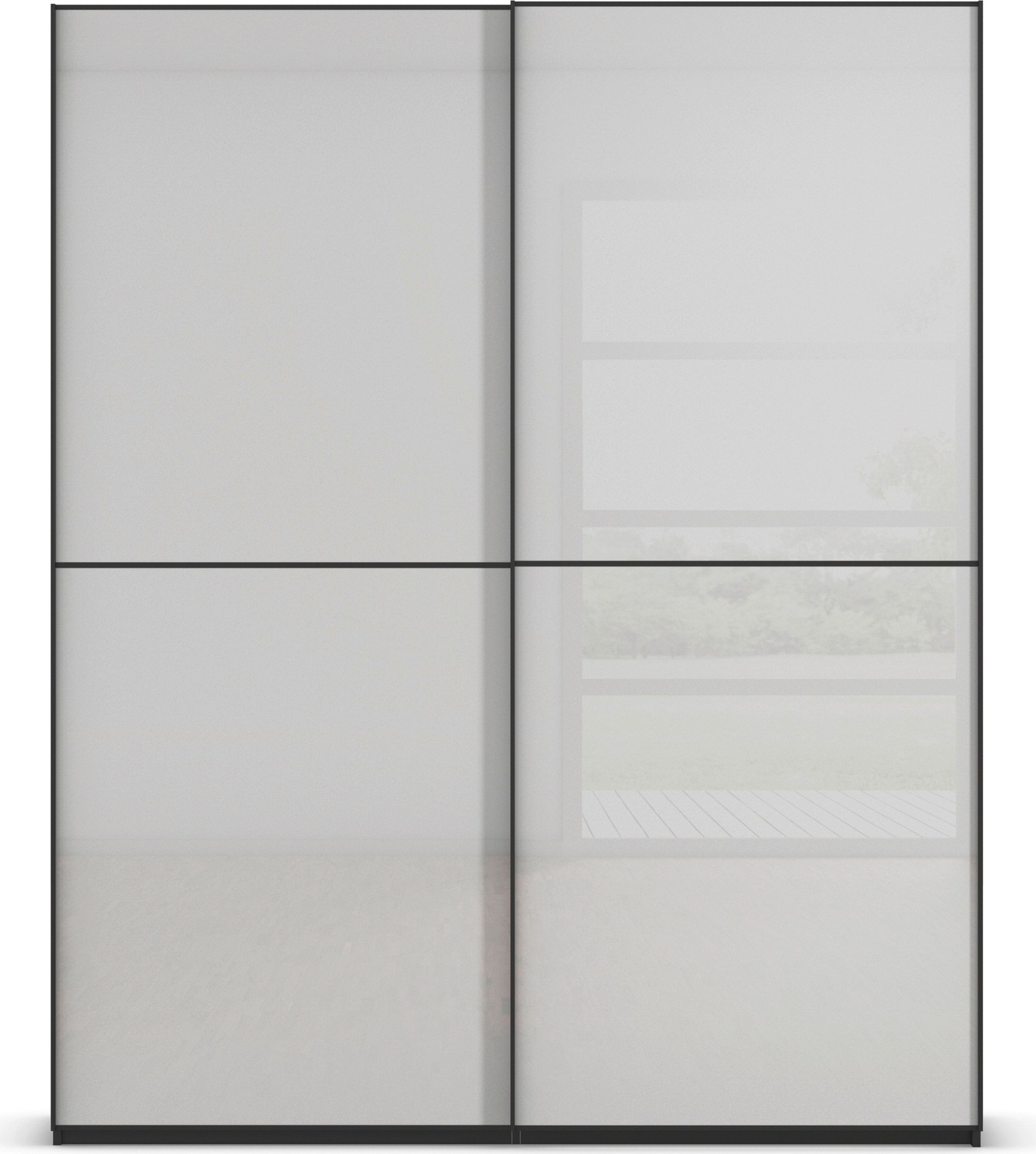 rauch Schwebetürenschrank »Kleiderschrank Schrank Garderobe Schlafzimmerschrank SCALE-DUO«, edle zweigeteilte Türen Glas-Front mit 3 Zierleisten MADE IN GERMANY