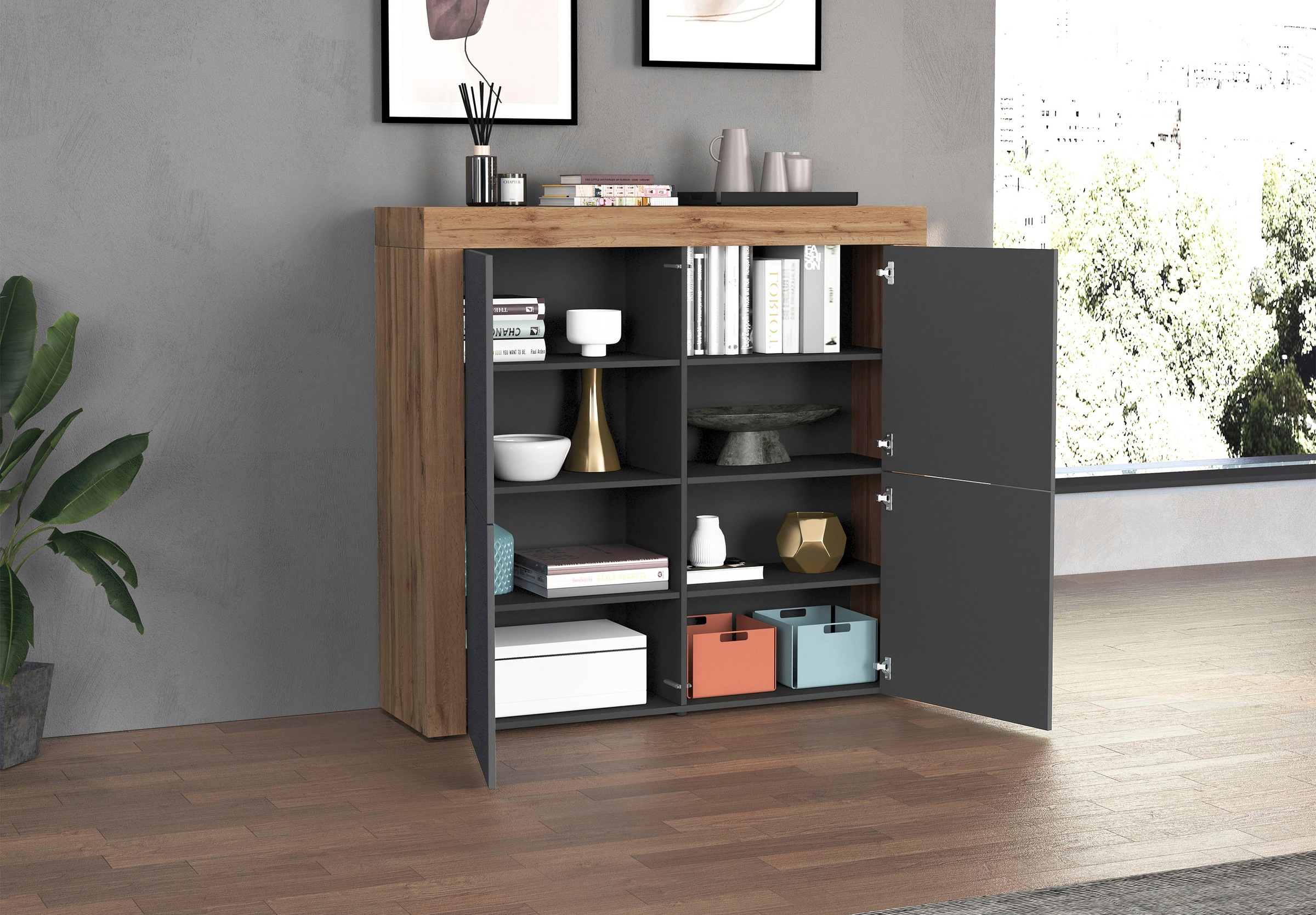 INOSIGN Highboard »CHRONOS Breite 140 cm mit 4 Türen und 8 Fächer 'Made in Italy'« 1 Stk. tlg. Hohes Sideboard, Kommode, Schrank, Grifflos mit Push to Open