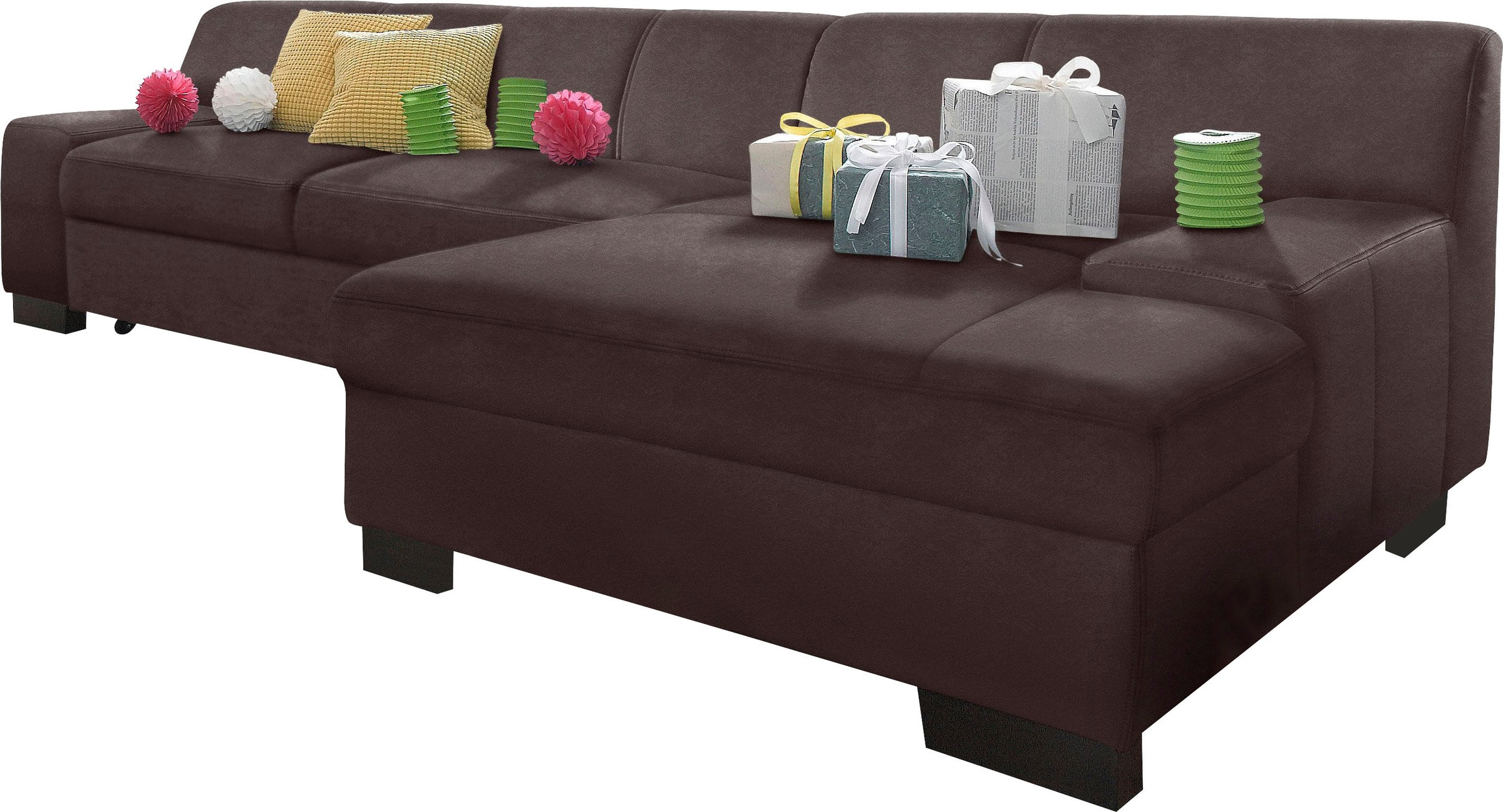 DOMO collection Ecksofa »Norma, elegant und modern, mit flachen Armlehnen, L-Form«, wahlweise mit Bettfunktion