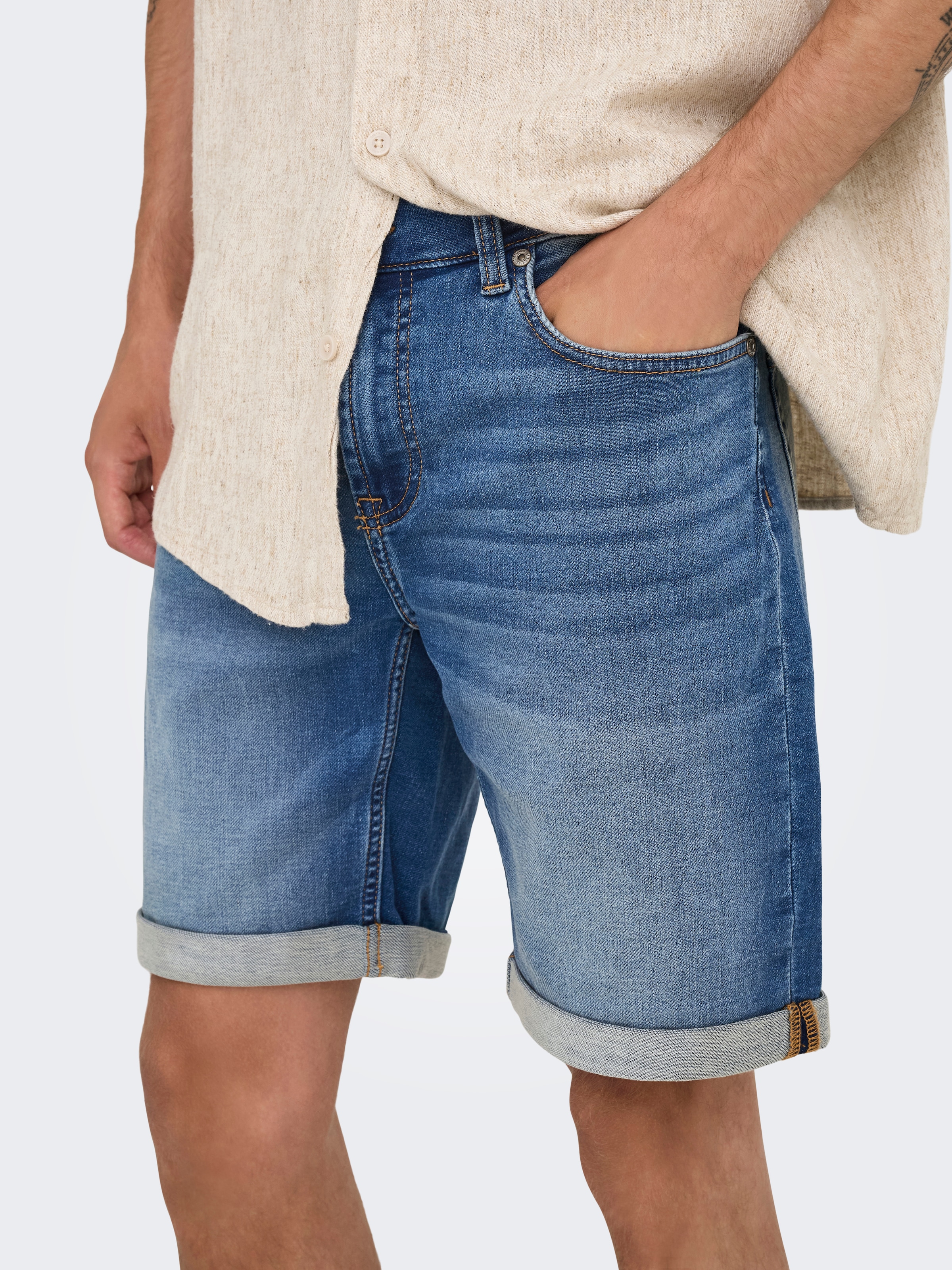 ONLY & SONS Jeansshorts »ONSPLY JOG MBD 0024 ANA DNM SHORTS NOOS« Baumwollmischung, regular fit