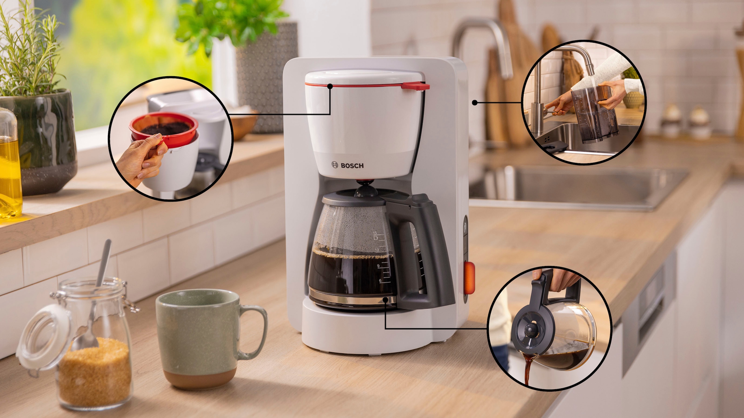 BOSCH Filterkaffeemaschine »MyMoment TKA3M131«, 1,25 l Kaffeekanne, Papierfilter, 1x4, 60min Warmhaltefunktion, Aroma intense, Entkalkungsprogramm, 1200 W