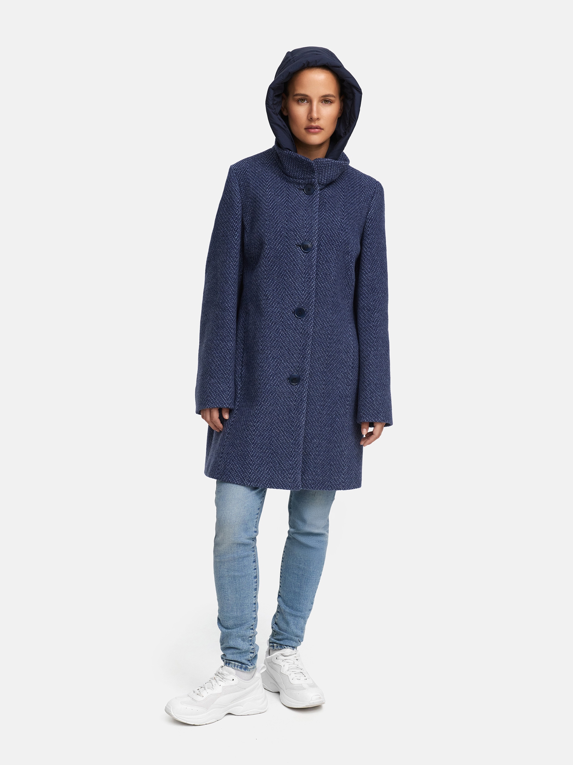 MANISA Wolljacke, mit Kapuze, mit Stehkragen und Kapuze, in Tweed-Optik