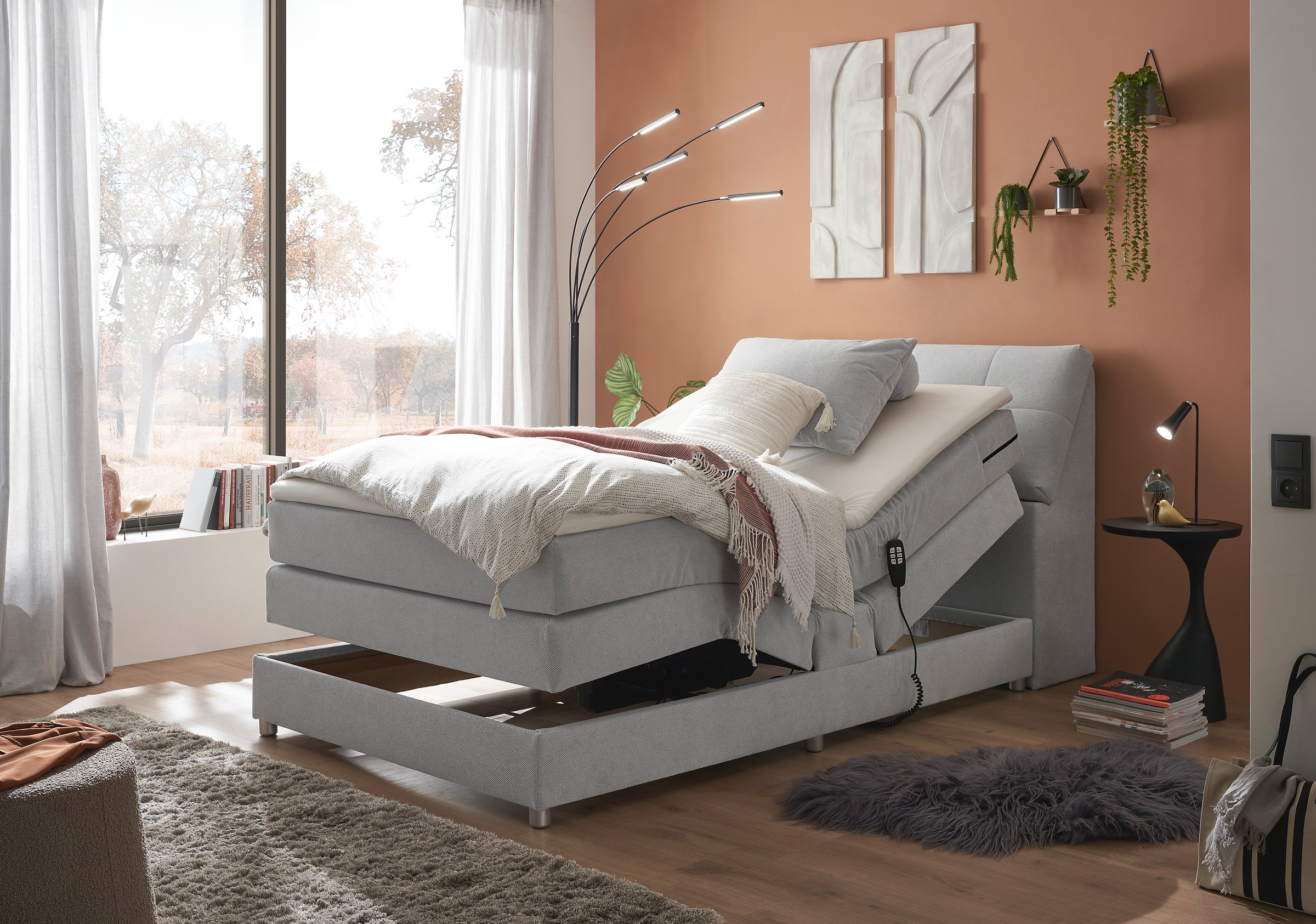 ED EXCITING DESIGN Boxspringbett »Toulouse«, inkl. Motor, inkl. Stauraum im Kopfteil