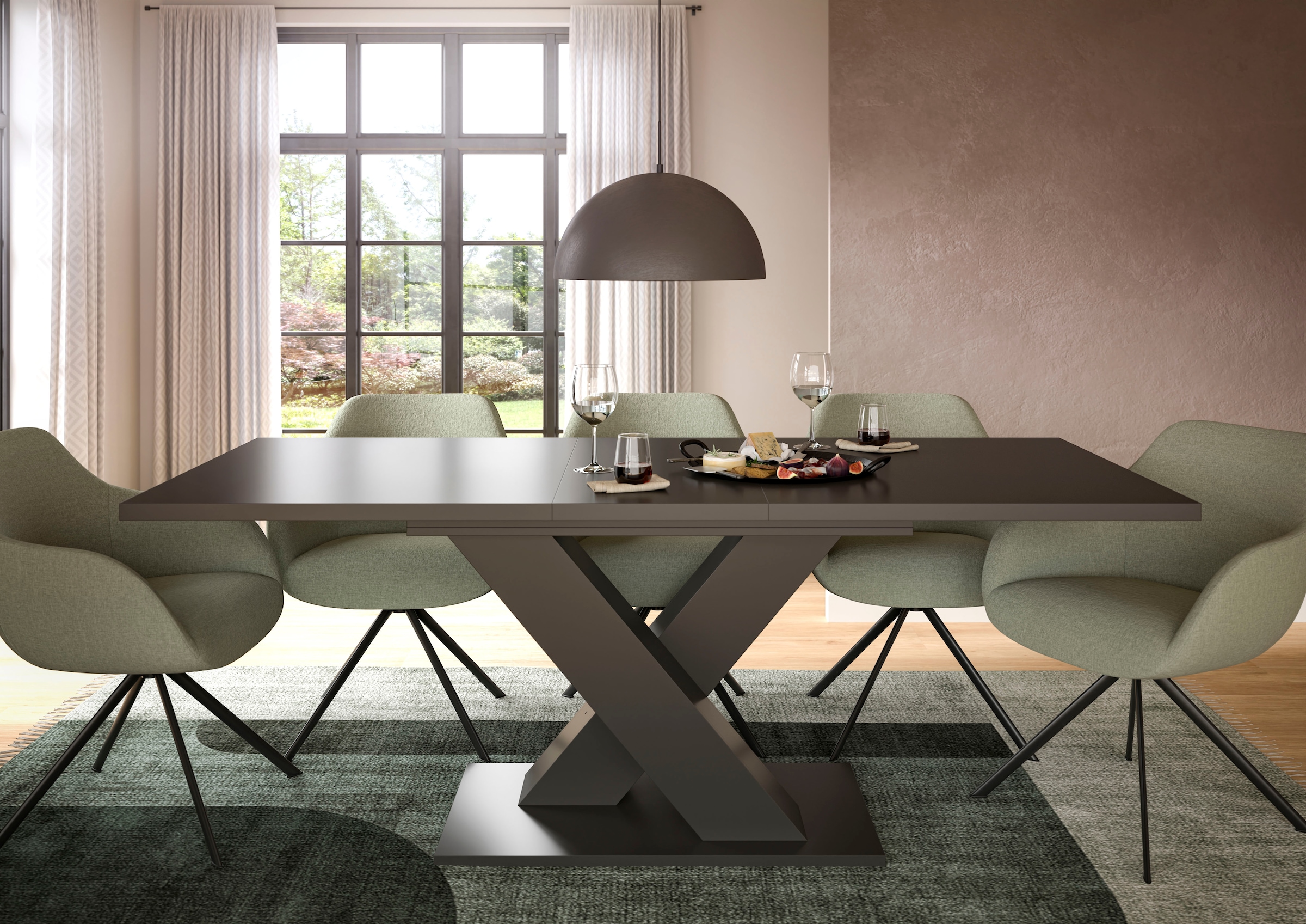INOSIGN Esstisch »Motus, ausziehbar 150 -190 cm, inklusive 40 cm Einlegeplatte«, X-Gestell mit Bodenplatte, Tisch, Küchentisch, Esszimmer, Küche