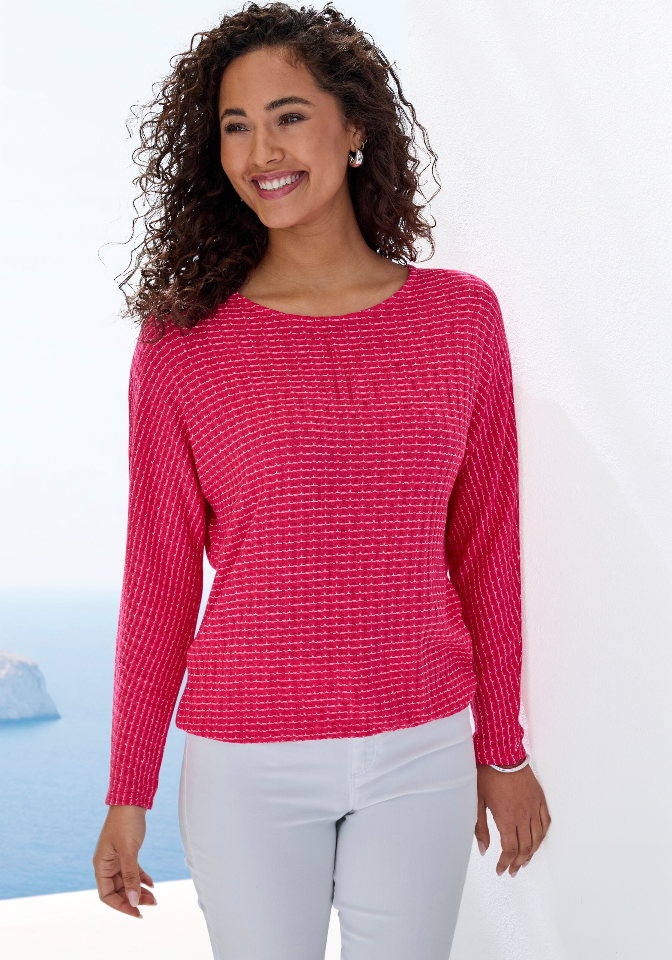 Vivance Langarmshirt »aus strukturierter Strickqualität« mit Gummizug im Bund