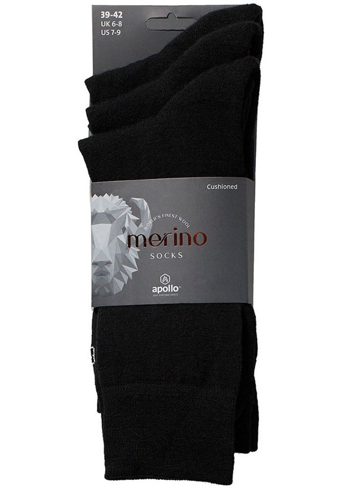 Apollo Basicsocken 3er Pack,  Unisex mit Stickerei und weichen Merinowoll-Anteil