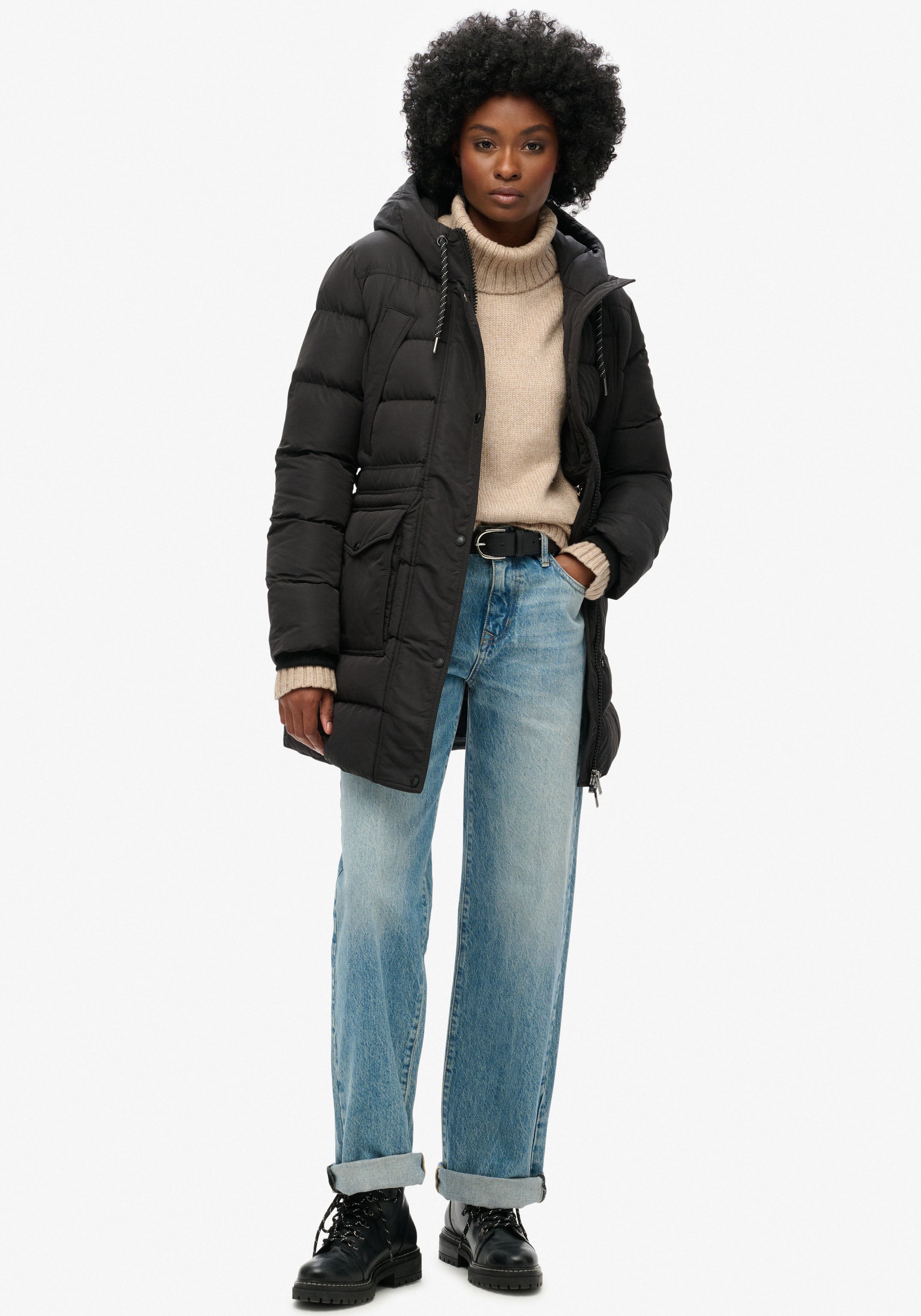 Superdry Steppjacke »EVEREST MID LENGTH PUFFER JKT«, mit Kapuze