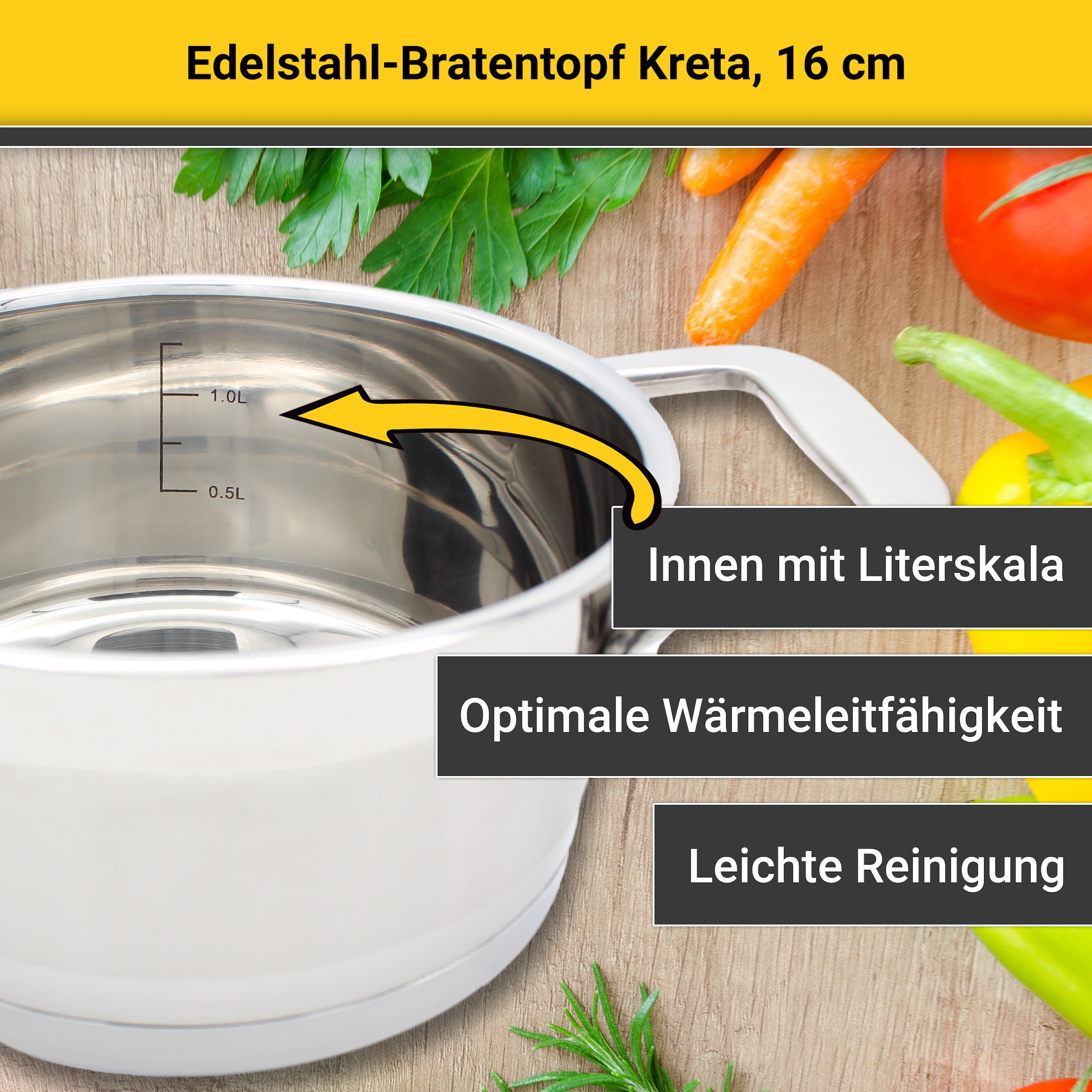 Krüger Bratentopf »Kreta«, Edelstahl 18/10, (2 tlg.), mit Edelstahldeckel, für Induktions-Kochfelder geeignet