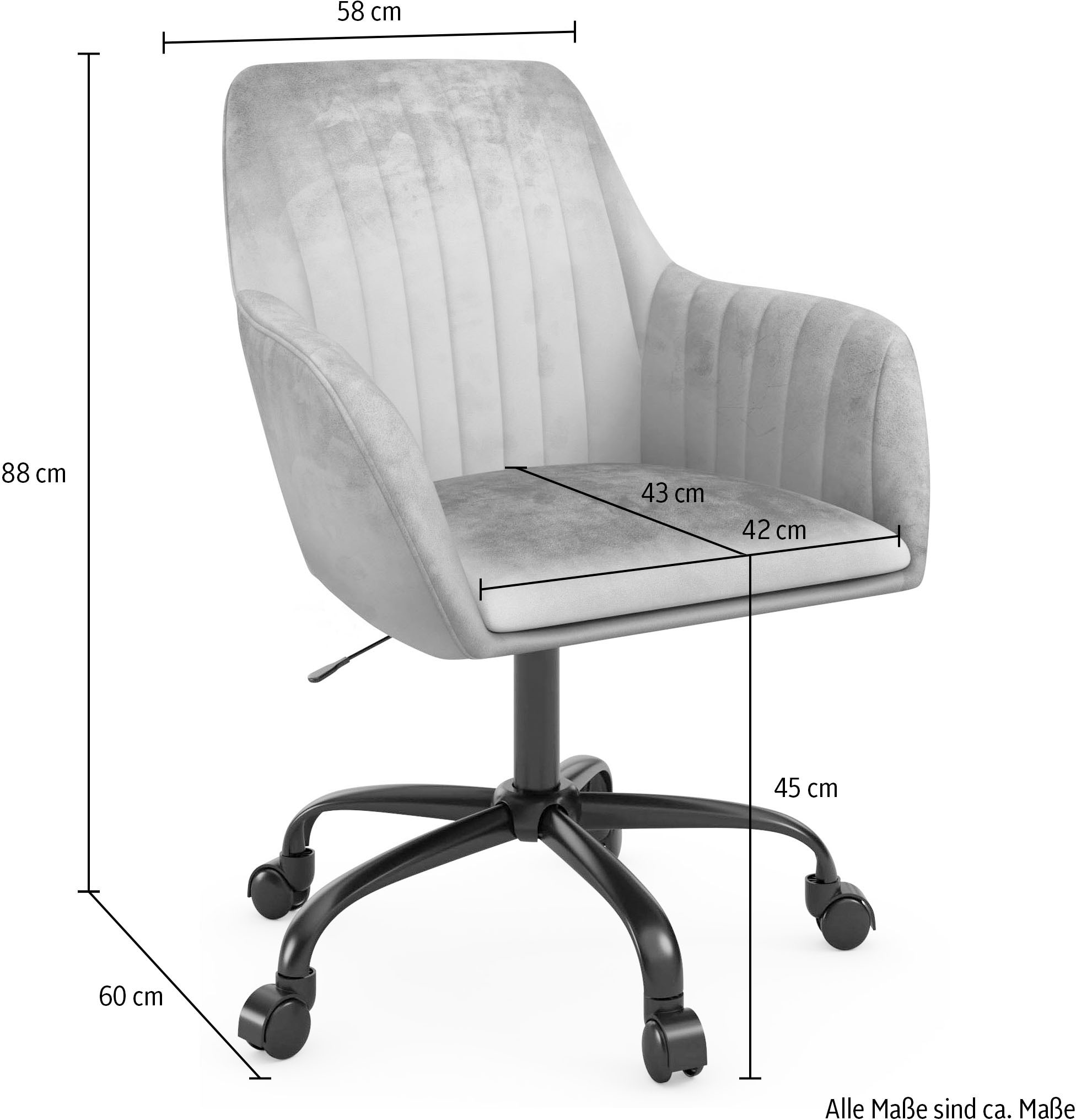 INOSIGN Bürostuhl »Perry2«, Veloursstoff, eleganter Samtstuhl, schwarzes Drehkreuz,Polsterung in Längsnaht-Optik