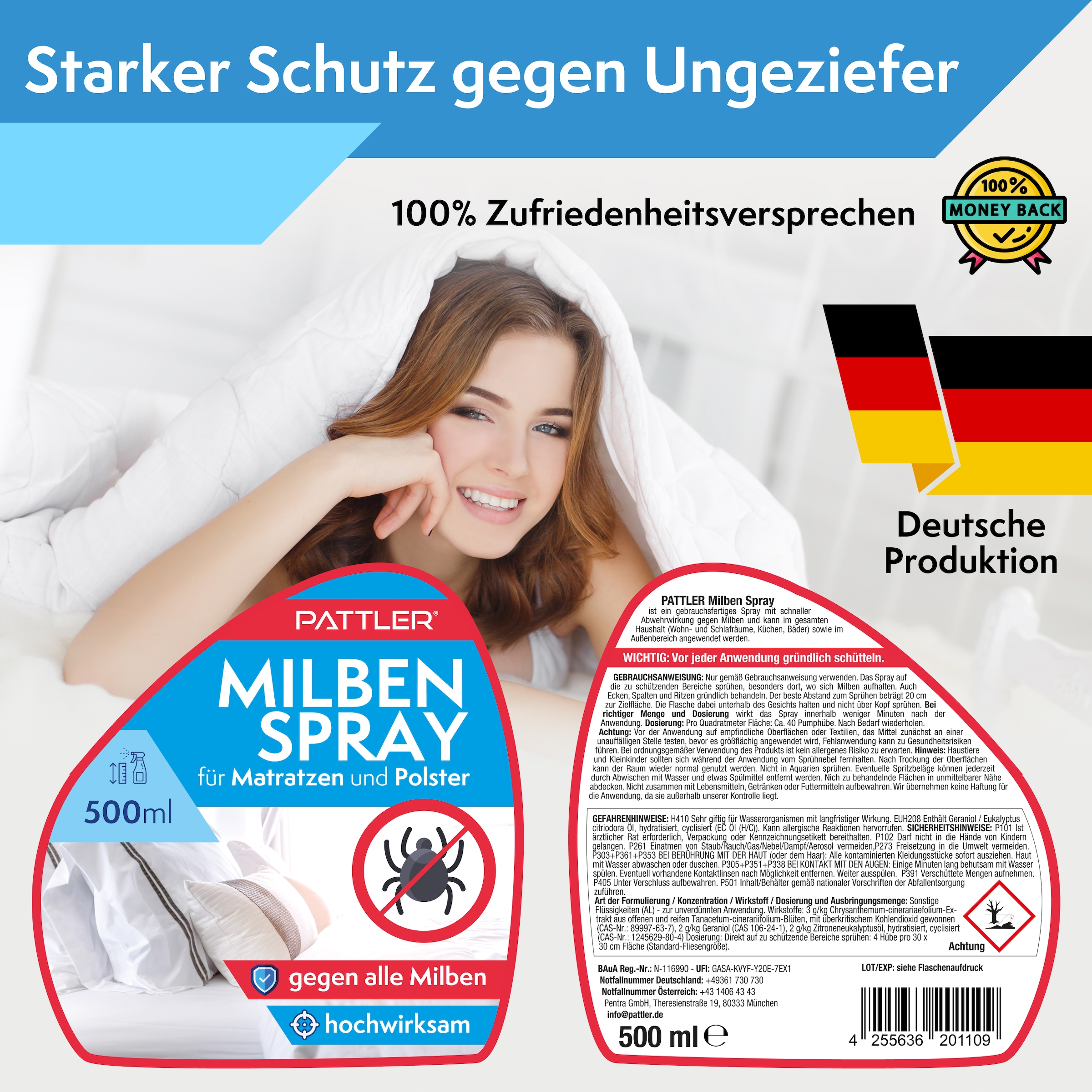 Pattler Milbenspray »Optimiert für Matratzen & Textilien« 500 ml