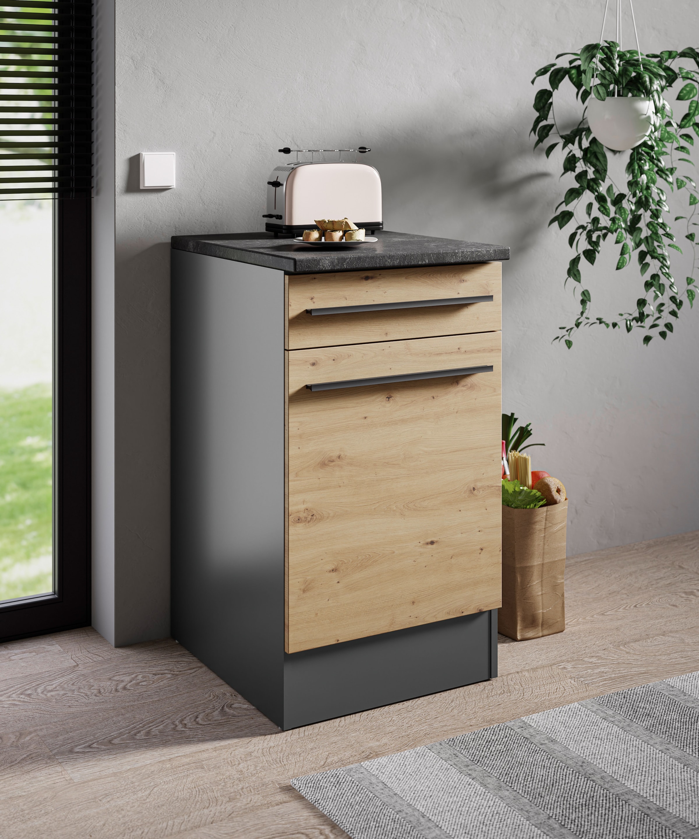 BASIC by Balculina Unterschrank »Jazz 50er Unterschrank, Küchenschrank BxHxT 50x90x60 cm« 1 Stk. tlg. Unterschrank mit 1 Tür , 1 Schubkasten und 1 Einlegeboden