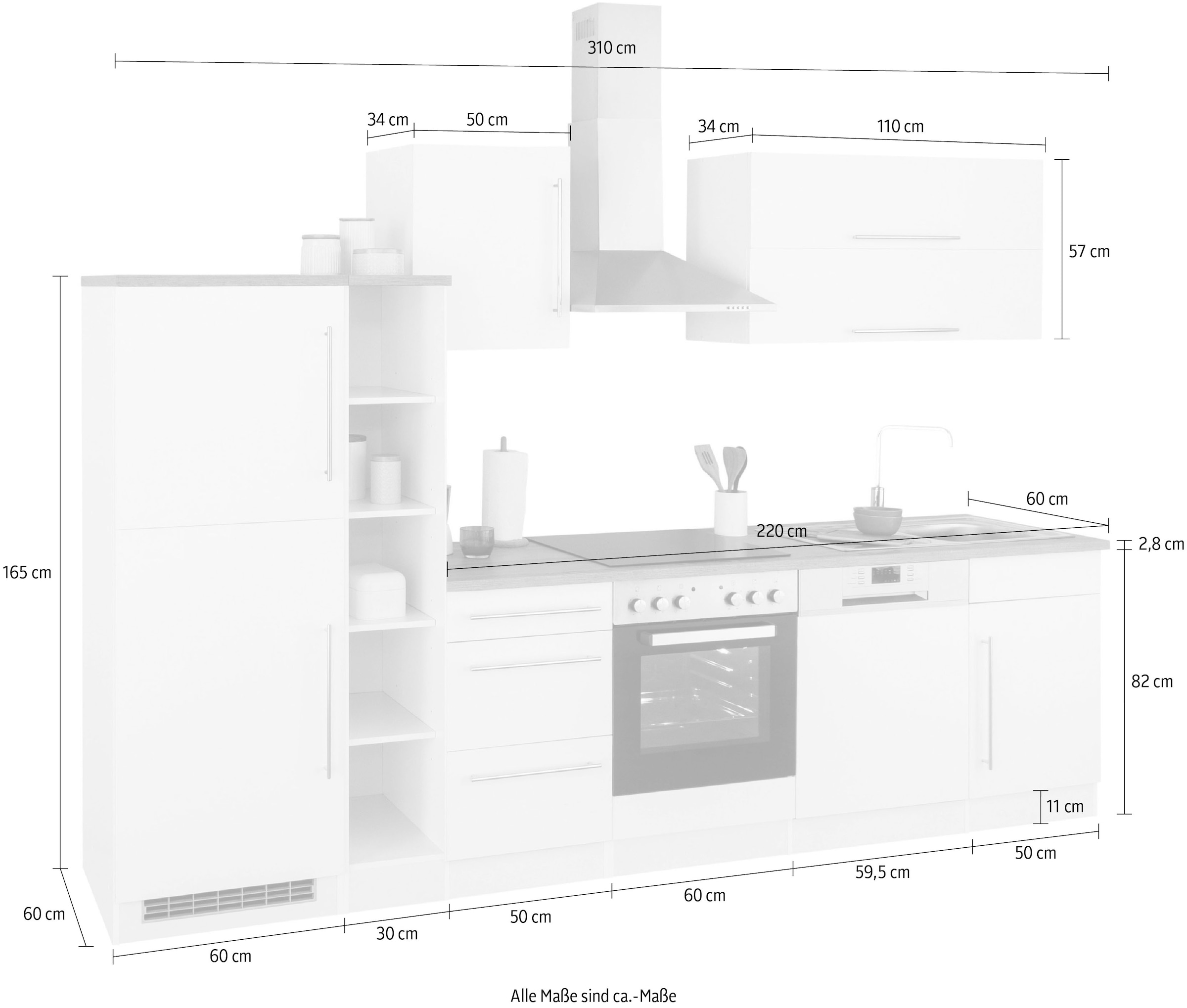 HELD MÖBEL Küchenzeile »Samos«, ohne E-Geräte, Breite OTTO 310 bei cm