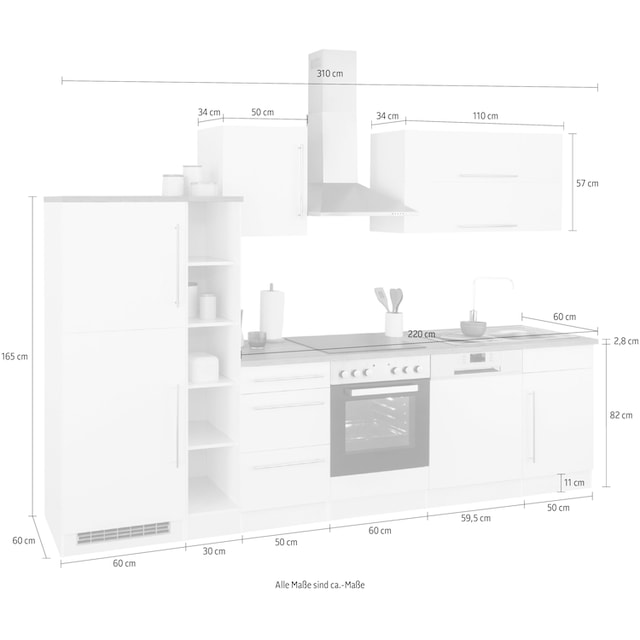 HELD MÖBEL Küchenzeile »Samos«, ohne E-Geräte, Breite 310 cm bei OTTO