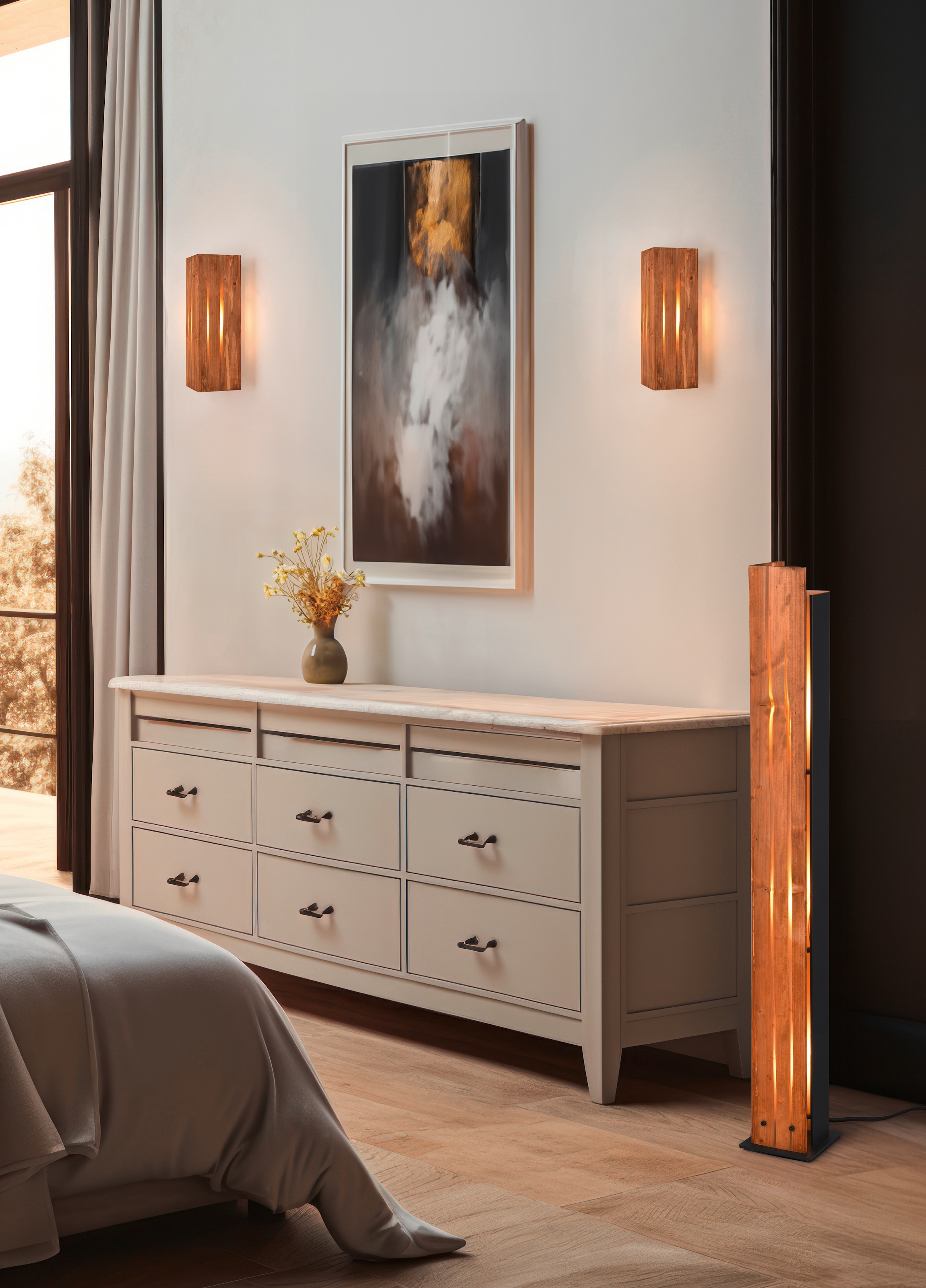 TRIO Leuchten Wandleuchte »KARUNI, Wandlampe mit Holz Schirm naturbelassen, indirektes Licht« E14 1 Stk. warmweiß - kaltweiß exkl 1x E14 max 10W, Holz Wandleuchte mit Lichteffekten am Schirm