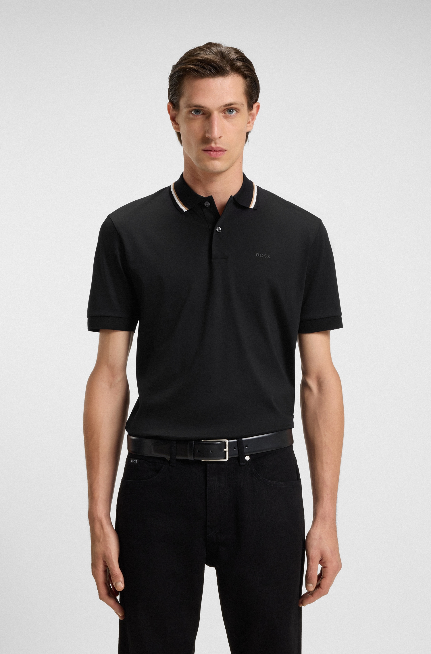 BOSS Poloshirt »Penrose 38« aus Baumwolle mit gestreiftem Kragen, slim fit
