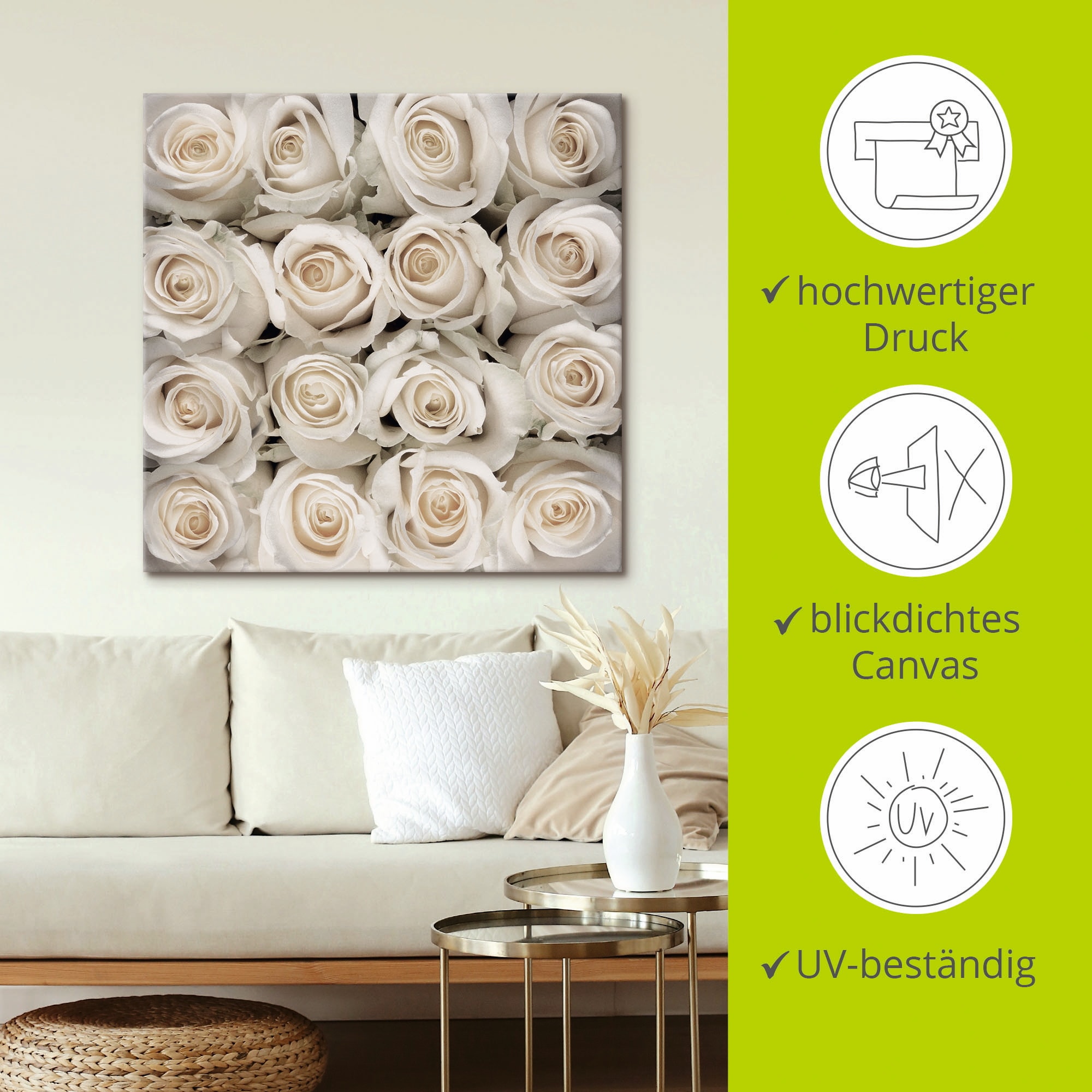 Artland Leinwandbild »Weiße Rosenkreation«, Blumen, (1 St.), auf Keilrahmen gespannt