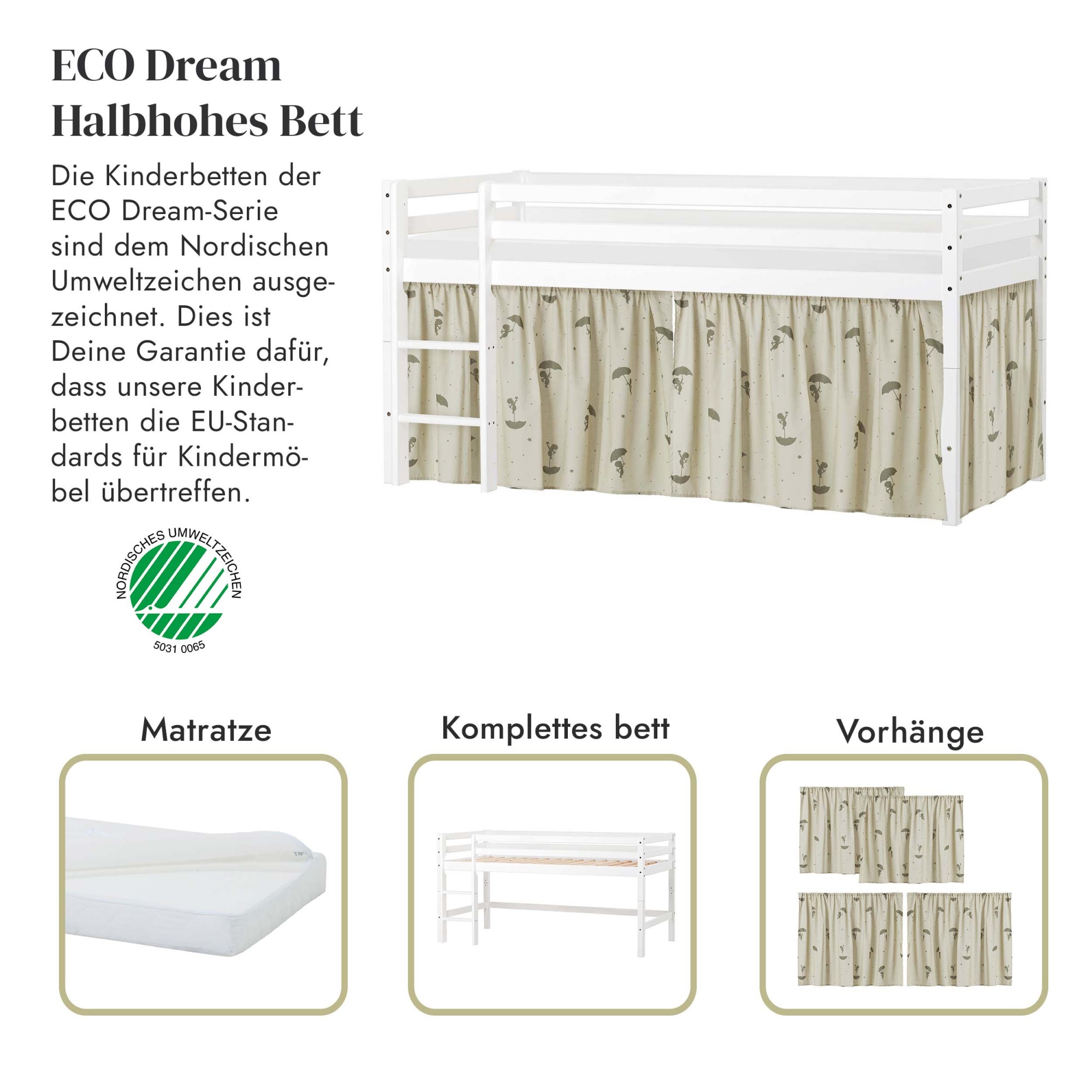 Hoppekids Spielbett »ECO Dream«, Massivholz, wahlweise in 2 Größen und 4 Farben, Matratze wählbar