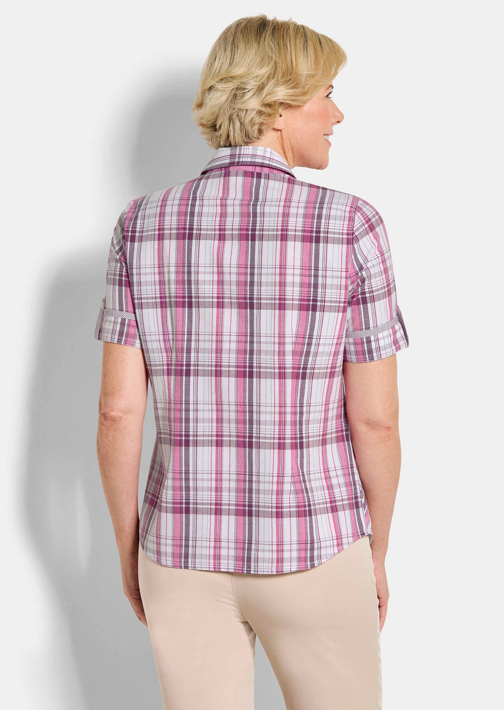 GOLDNER Hemdbluse »Kurzgröße Blusenshirt mit Karomuster« Riegel am Ärmel