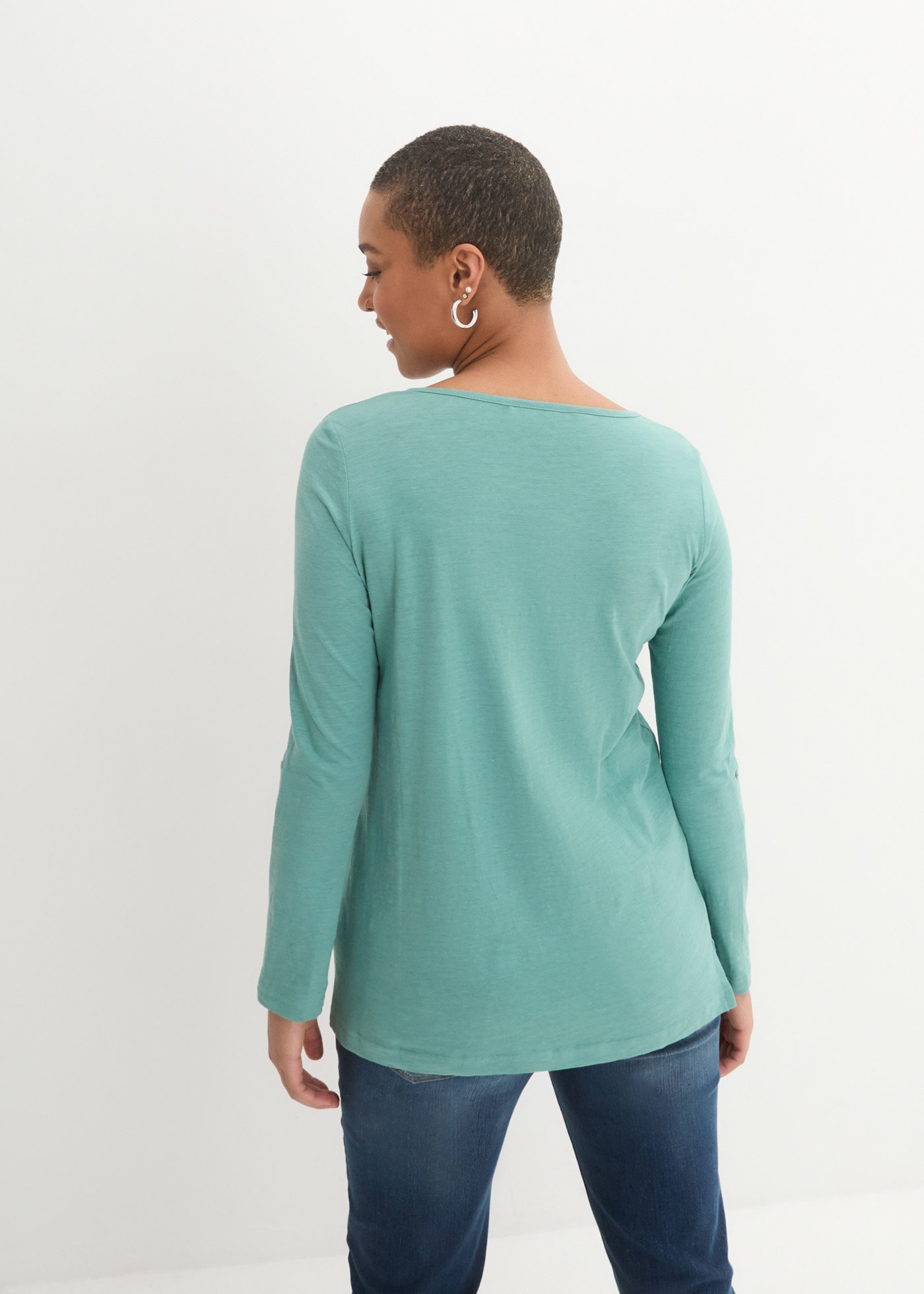 bonprix Langarmshirt 1 tlg. gerade Passform, Krempelärmel, Henley-Ausschnitt