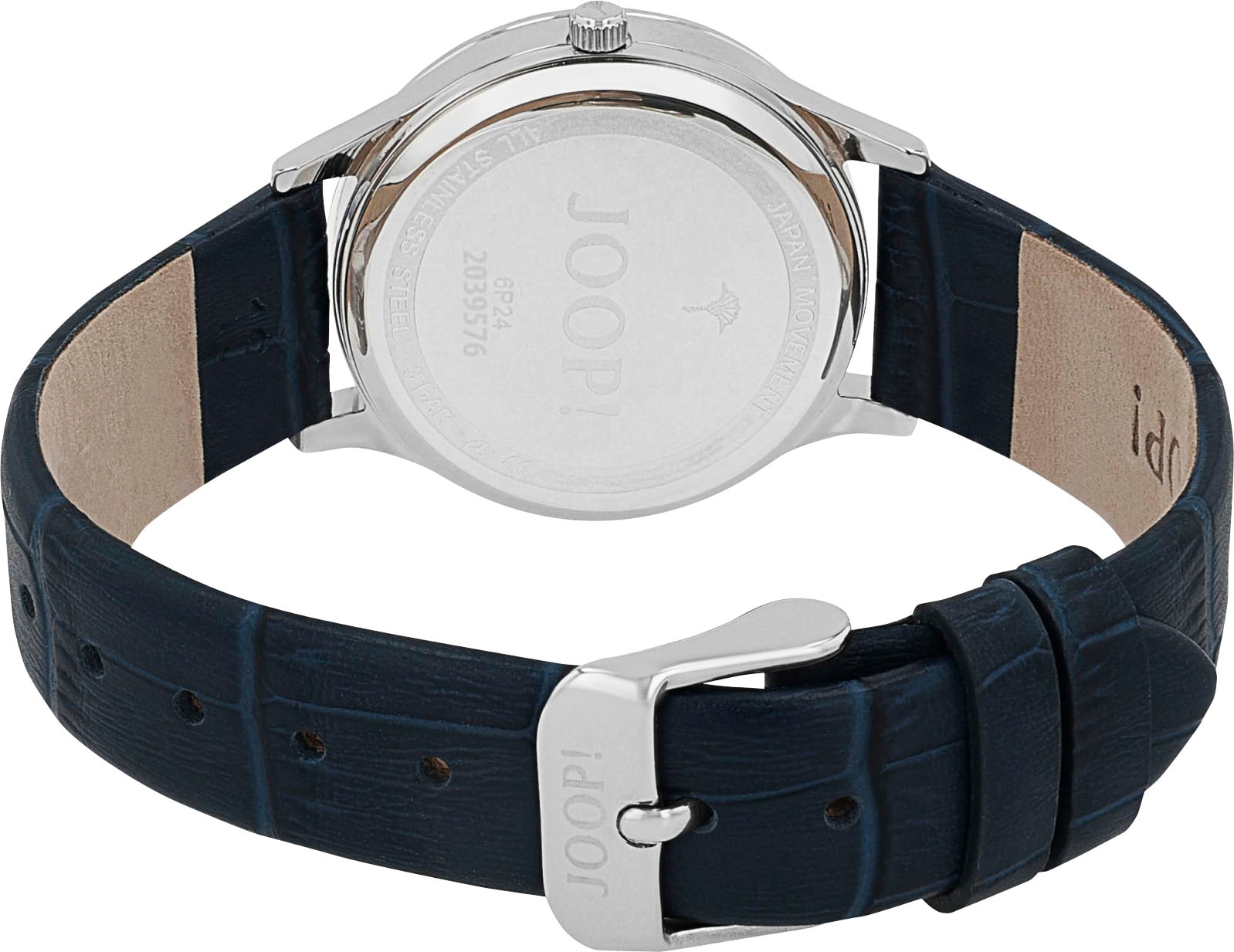 JOOP! Quarzuhr Armbanduhr, Damenuhr, Lederarmband, analog,Zirkonia (synth.),Mondphase