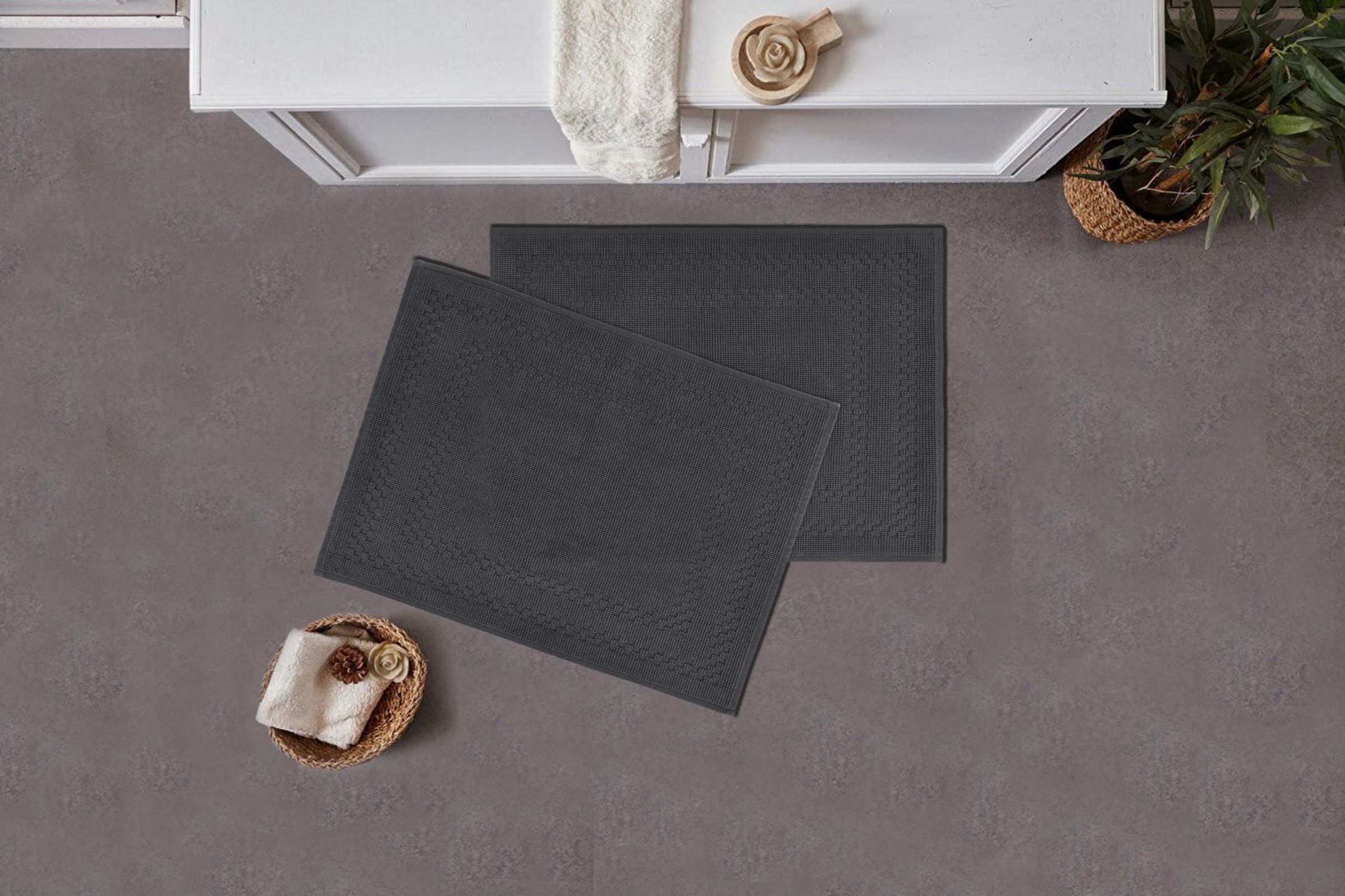 OTTO home Badematte »Regona, 2 tlg. Hotelmatten-Set, 50x70 cm« Höhe 5 mm rutschhemmend beschichtet schnell trocknend 2-teiliges Set, einfarbig, Badematten Set, 100% Baumwolle