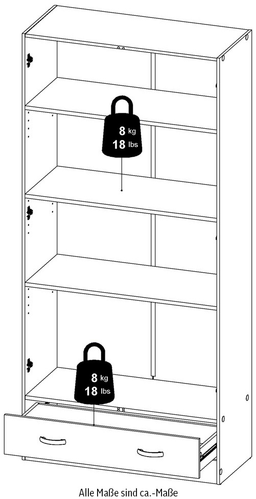 Home affaire Kinderkleiderschrank, Mit viel Stauraum, graue Stangengriffe, Gr. ca. 170,4 x 79,4 x 35,7 cm