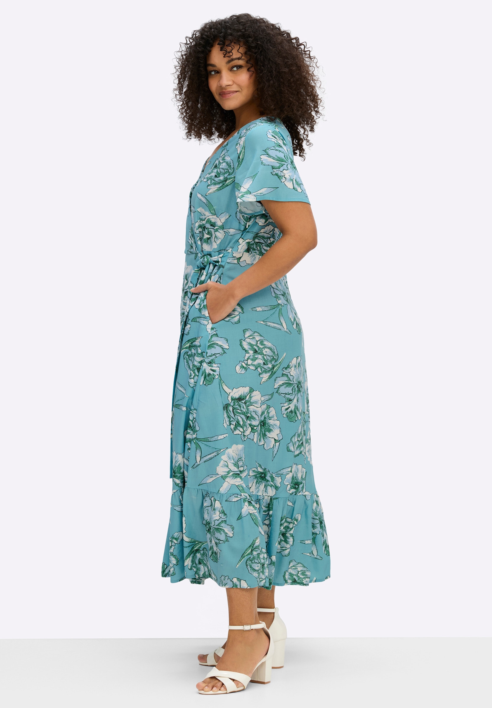 sheego by Joe Browns Wickelkleid »Kleid Wickelkleid mit Volant am Saum« Nahttasche