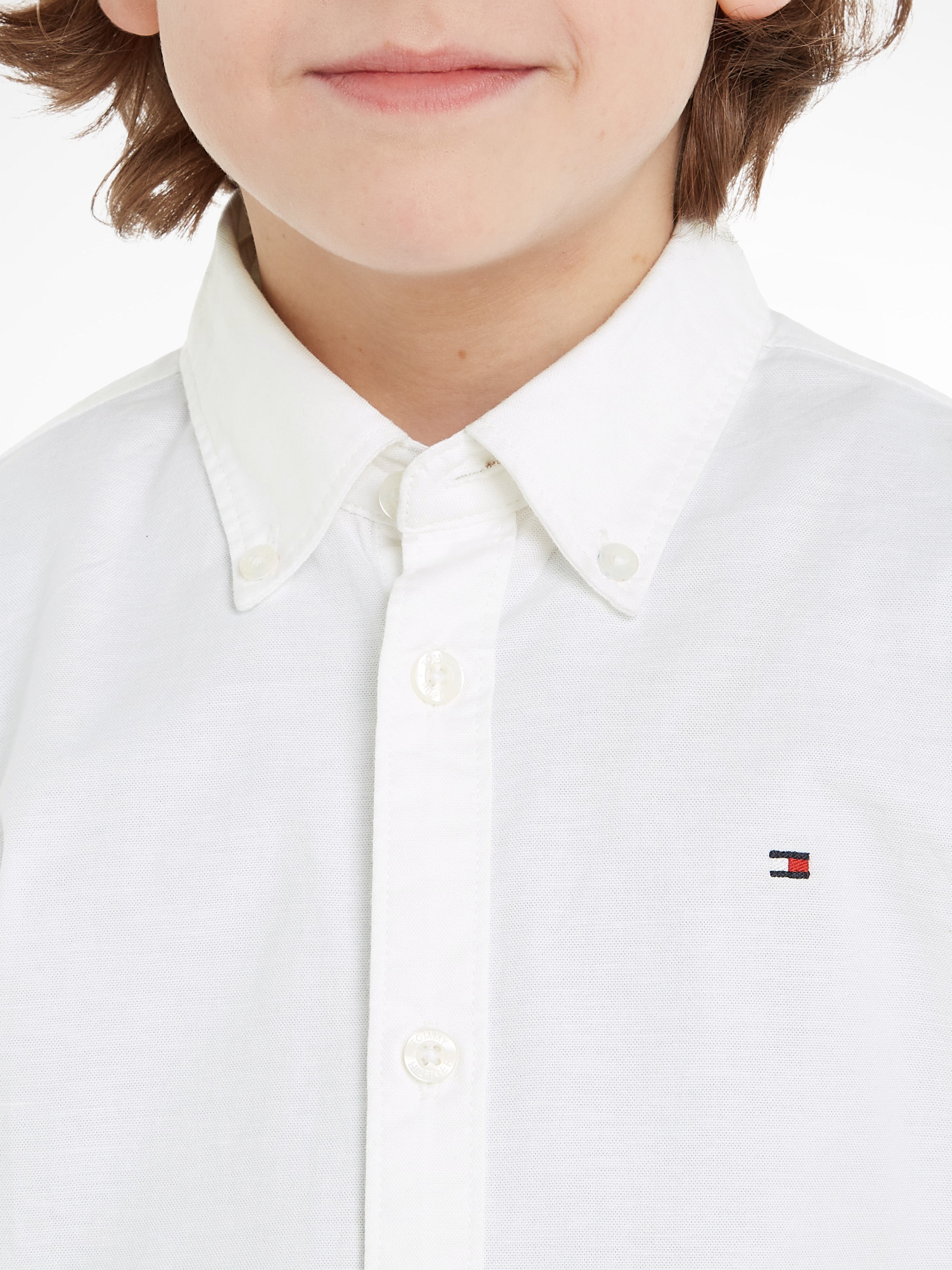 Tommy Hilfiger Langarmhemd »BOYS STRETCH OXFORD SHIRT L/S« Kinder bis 16 Jahre, Button-down-Kragen, Langarm, Logo-Flag